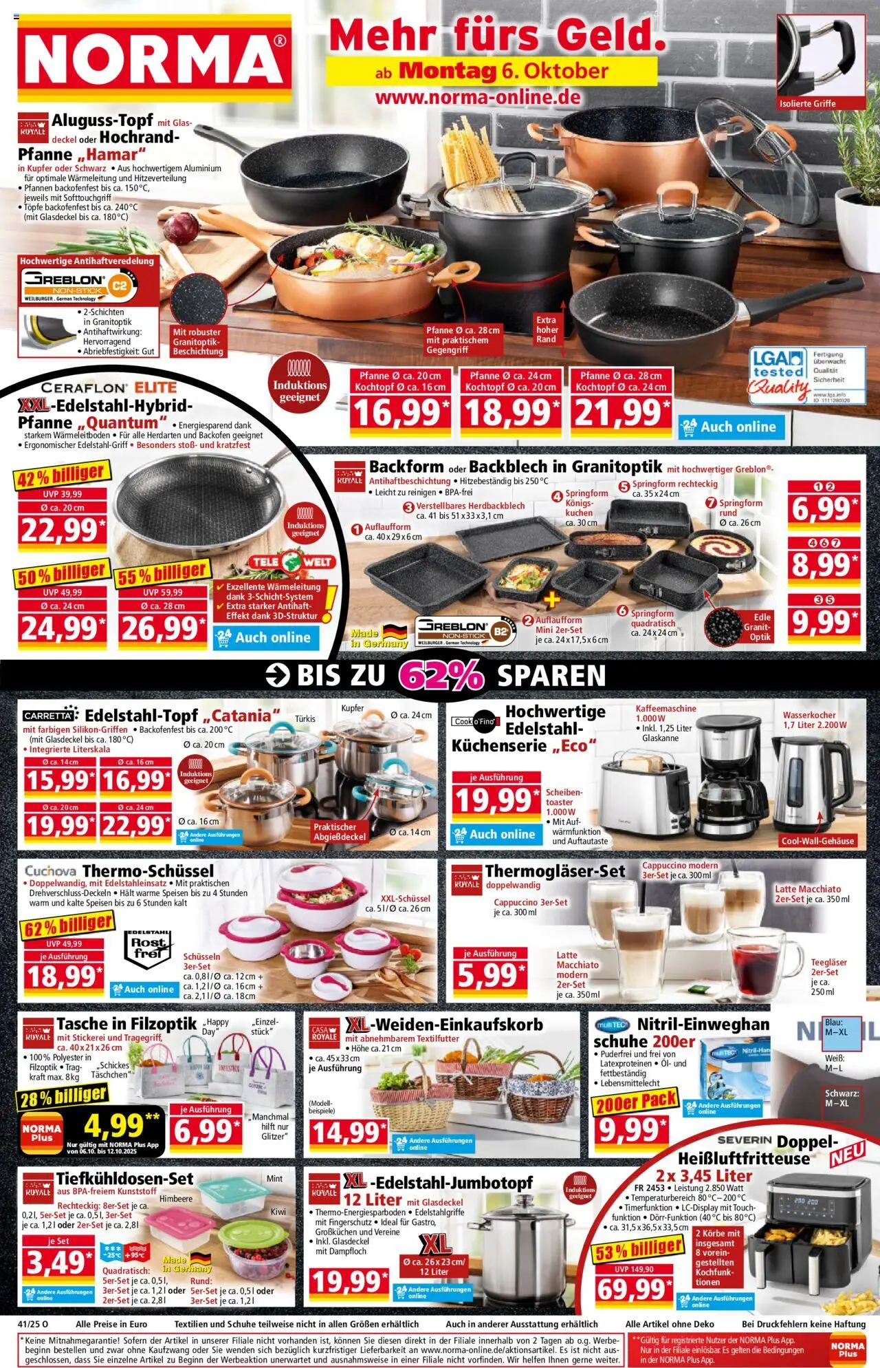 Norma Prospekt 	 – gültig ab 06.10.2025 | Seite: 1 | Produkte: Kaffeemaschine, Wasserkocher, Backofen, Kuchen
