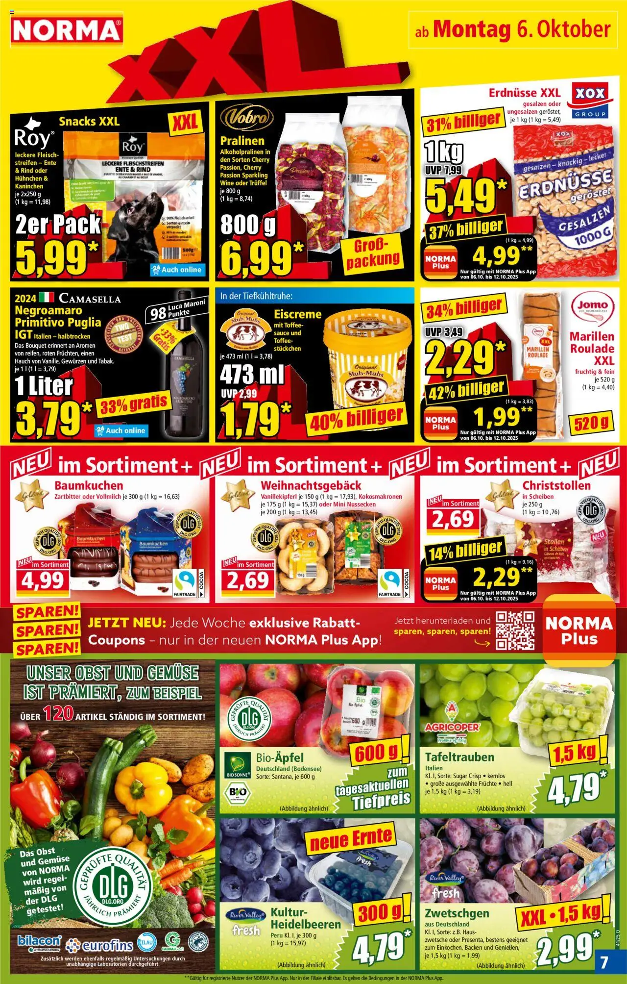Norma Prospekt 	 – gültig ab 06.10.2025 | Seite: 7 | Produkte: Erdnüsse, Zwetschgen, Heidelbeeren, Gemüse