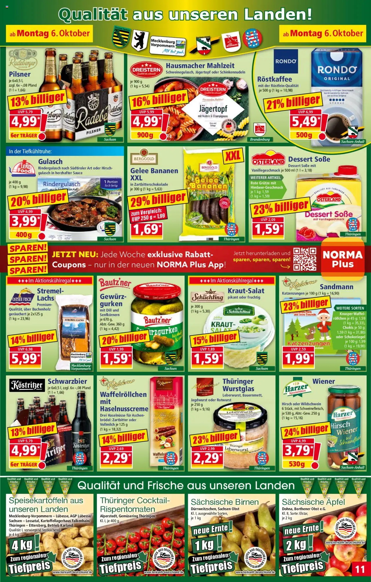 Norma Prospekt 	 – gültig ab 06.10.2025 | Seite: 11 | Produkte: Fisch, Lachs, Soße, Gulasch