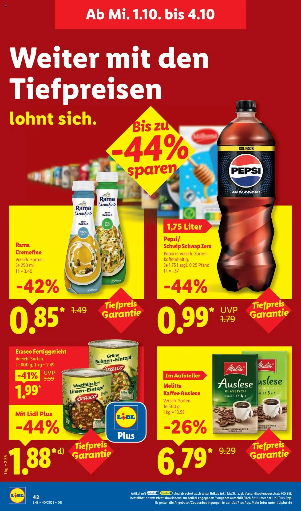 Lidl Prospekt Gundelsheim – gültig ab 29.09.2025 | Seite: 62 | Produkte: Melitta, Kaffee, Rama cremefine, Erasco