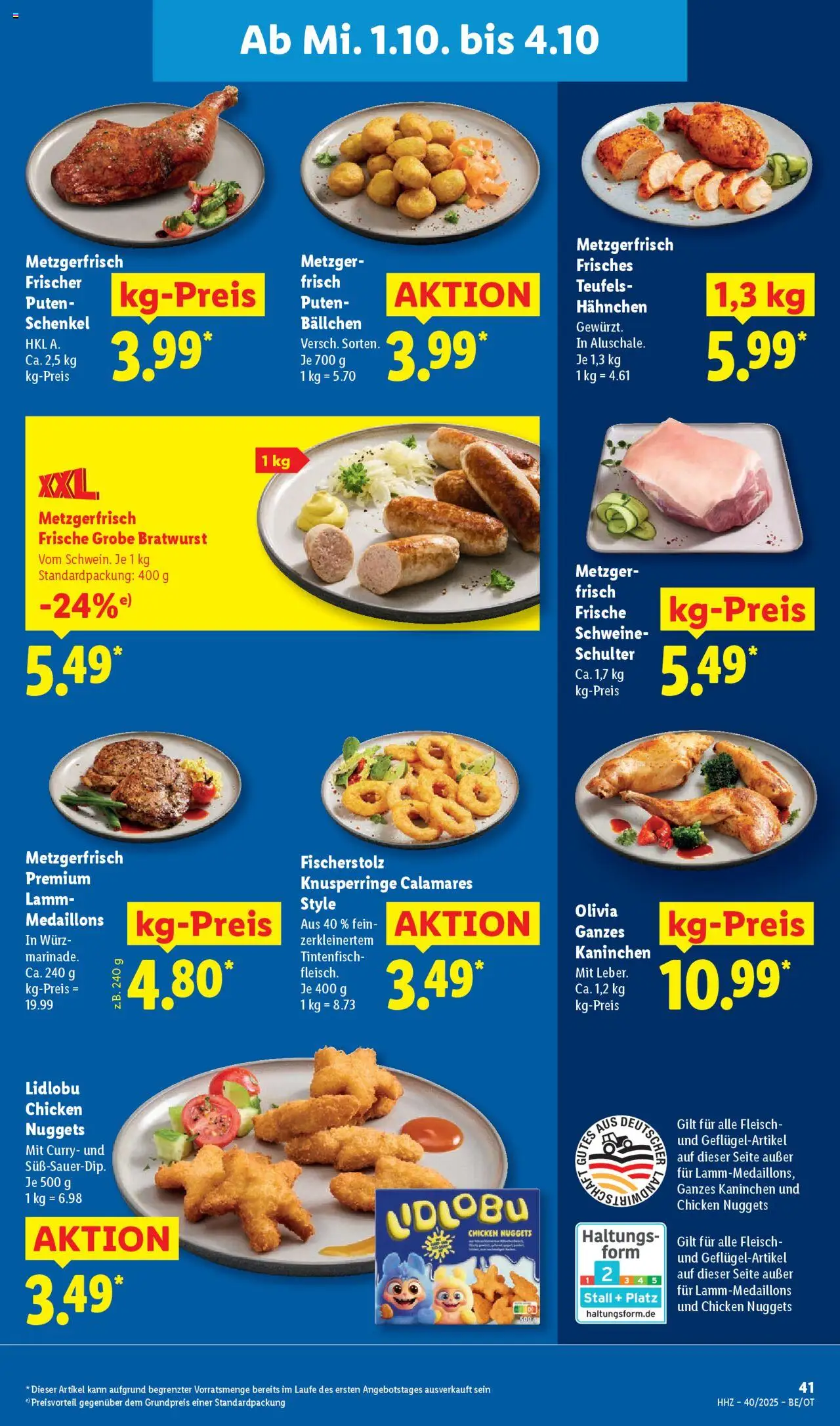 Lidl Prospekt Grimma – gültig ab 29.09.2025 | Seite: 61 | Produkte: Hahnchen, Kaninchen, Tintenfisch, Fleisch