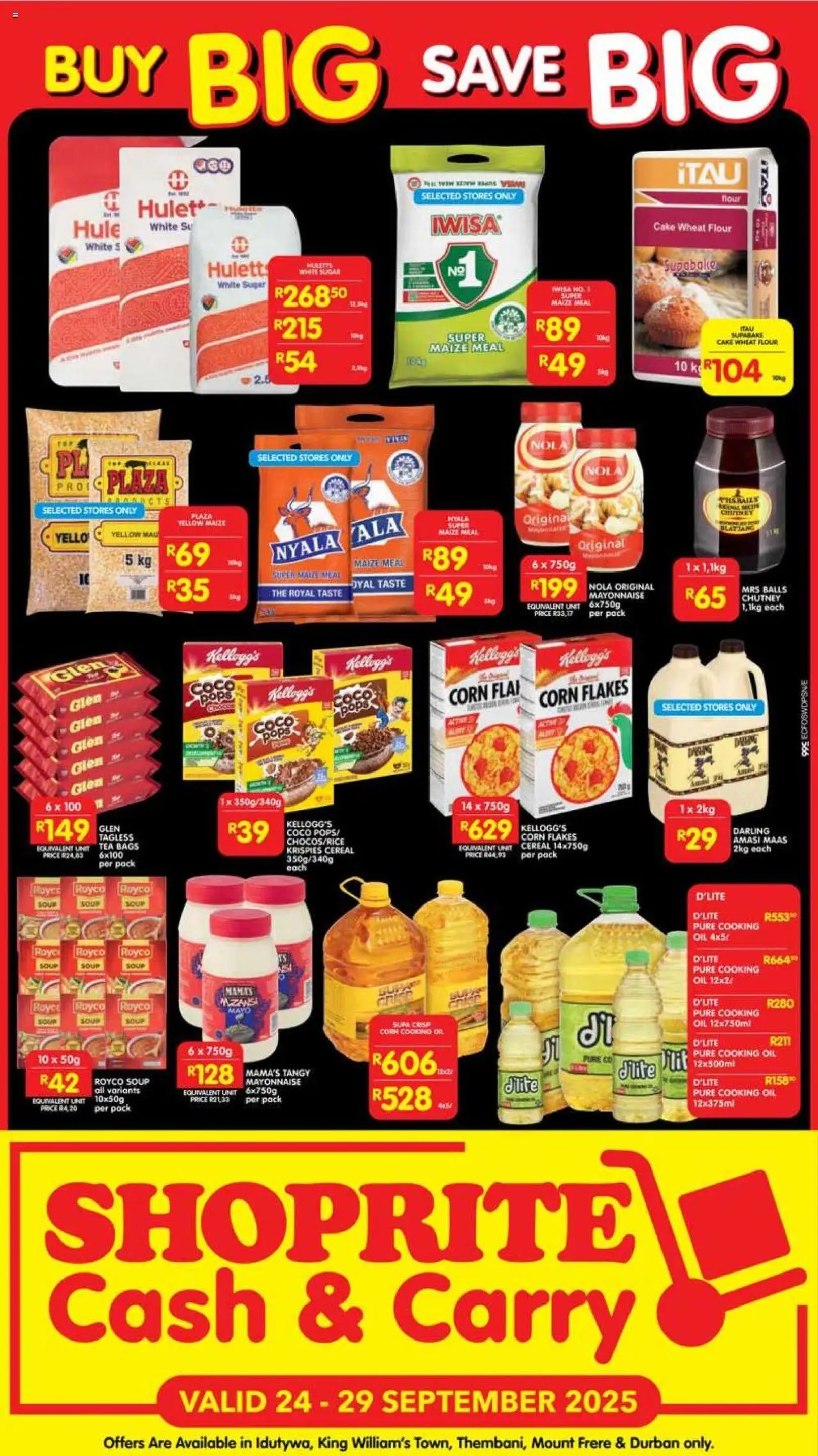 New Shoprite catalogue – valid from 24.09.2025 | Page: 2 | Products: Corn, Chutney, Mayonnaise, Sugar