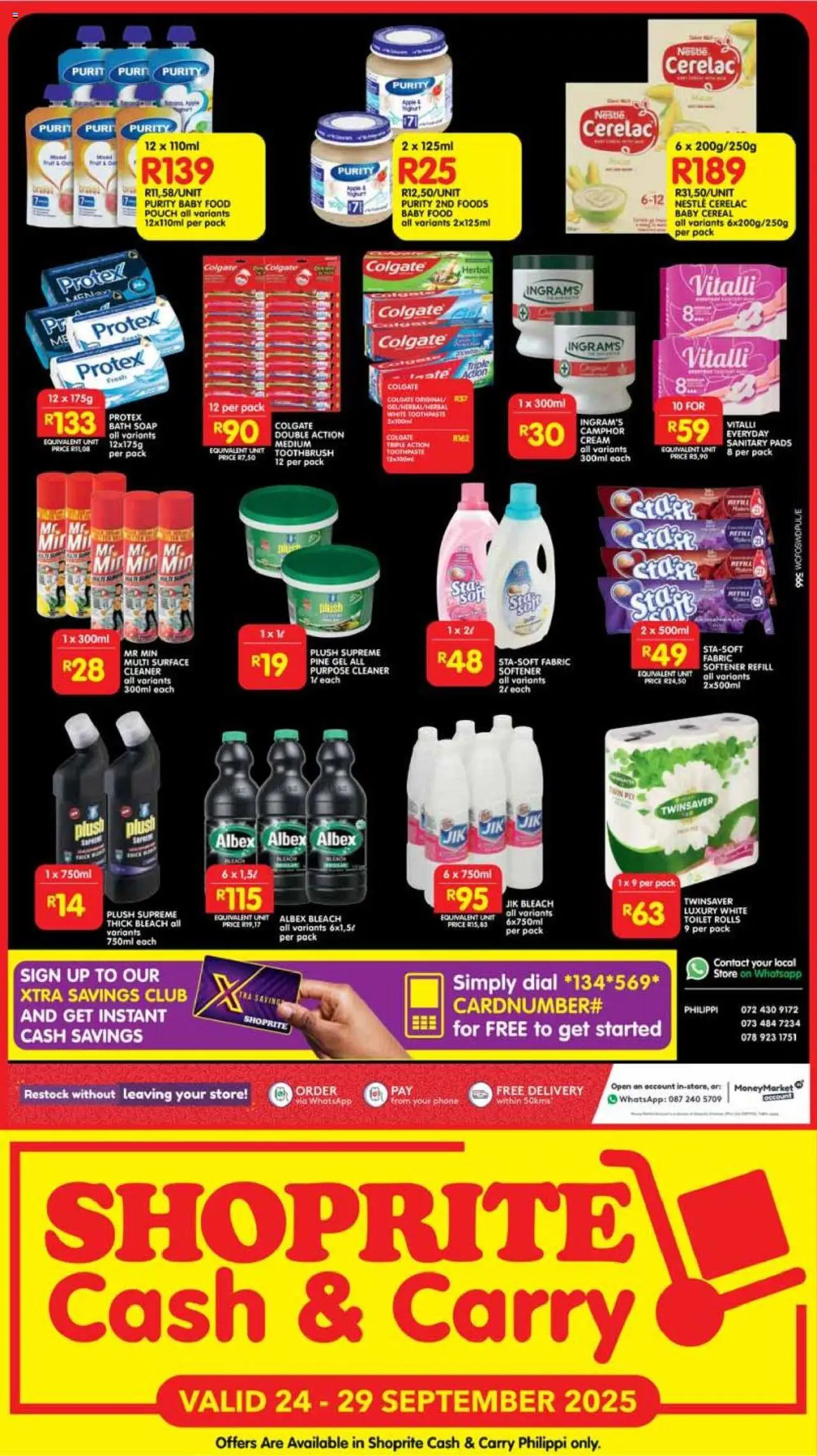 New Shoprite catalogue – valid from 24.09.2025 | Page: 4 | Products: Pads, Cream, Baby food, Toothbrush
