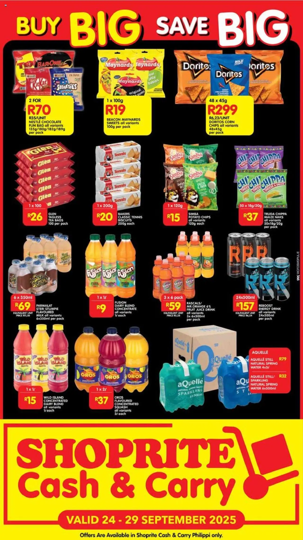 New Shoprite catalogue – valid from 24.09.2025 | Page: 3 | Products: Sweets, Corn, Squash, Water