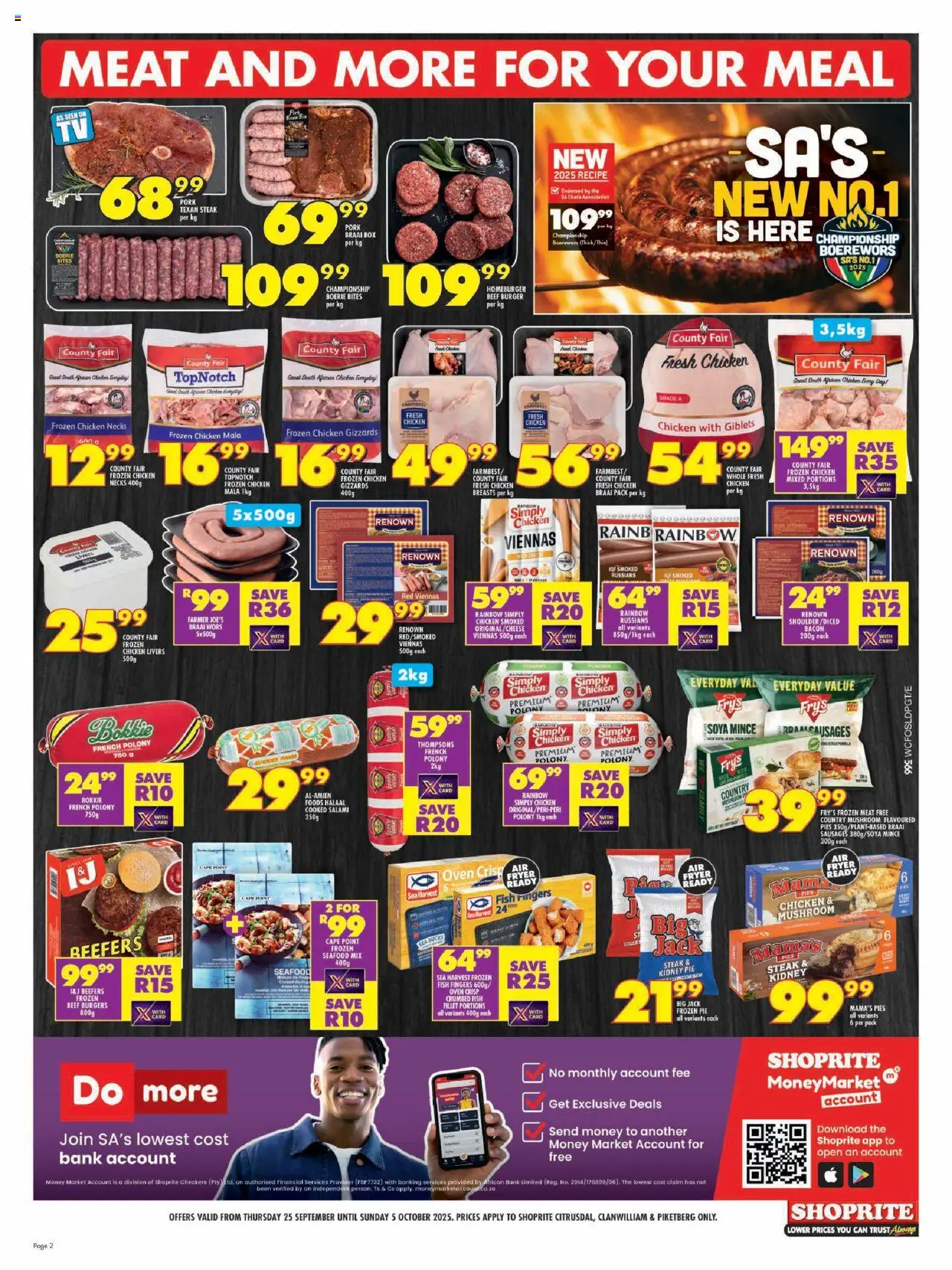 New Shoprite catalogue – valid from 25.09.2025 | Page: 2 | Products: Steak, Salami, Fish, Fry's