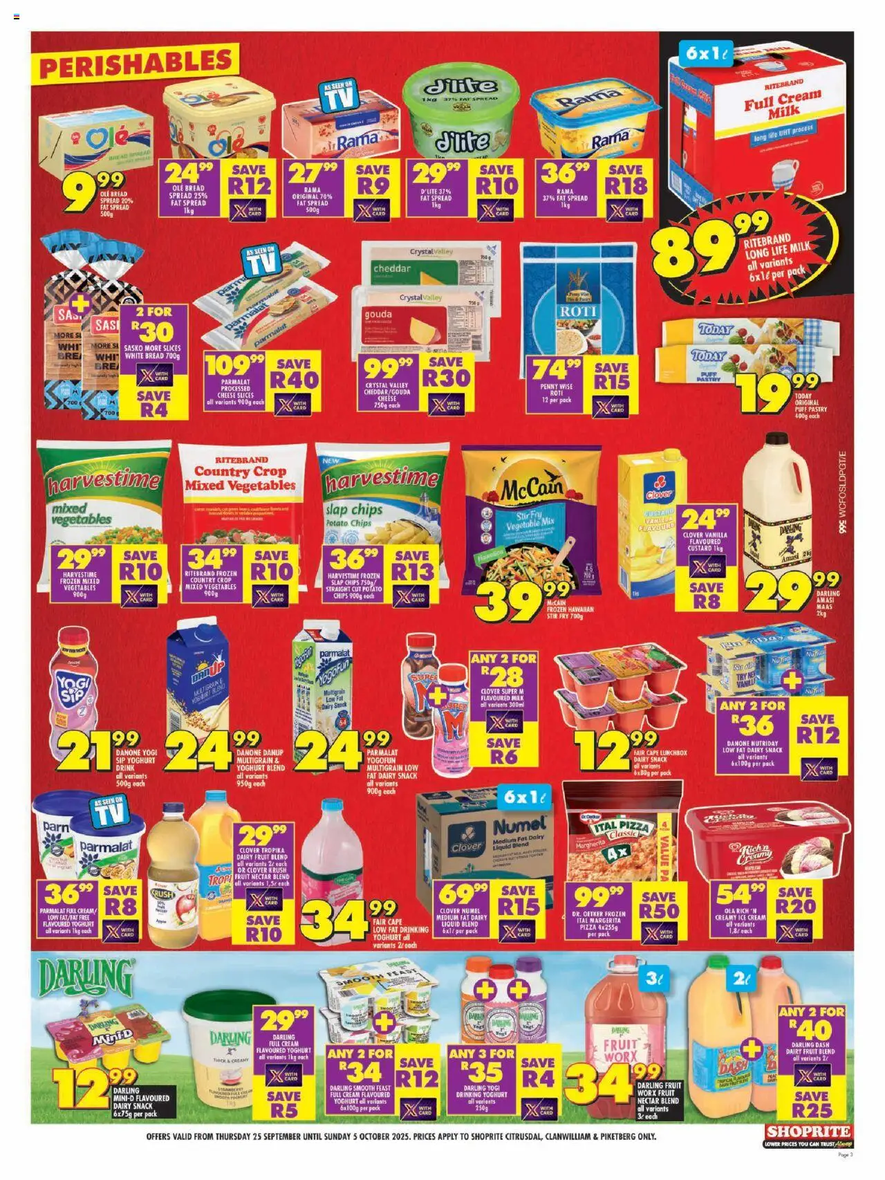 New Shoprite catalogue – valid from 25.09.2025 | Page: 3 | Products: Cheese, Chips, Cream, Ice cream