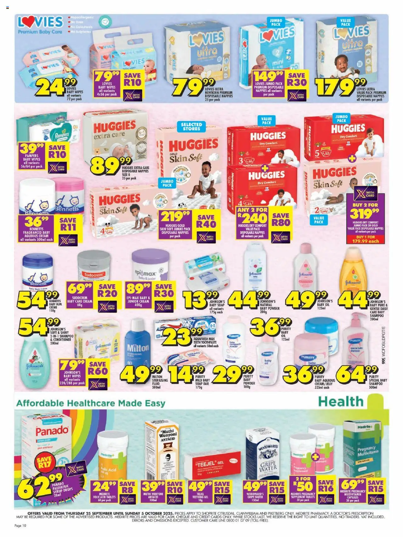 New Shoprite catalogue – valid from 25.09.2025 | Page: 10 | Products: Oil, Powder, Cream, Nappies