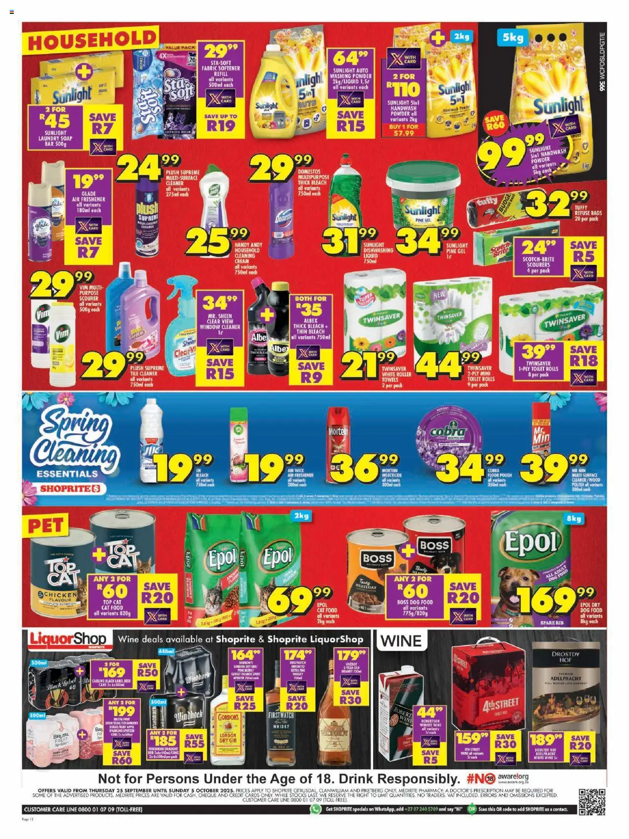 New Shoprite catalogue – valid from 25.09.2025 | Page: 12 | Products: Air freshener, Bleach, Soap, Fabric softener
