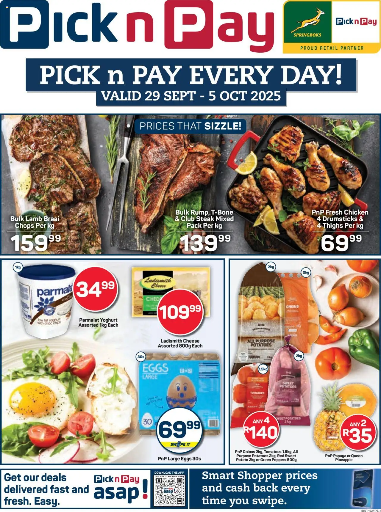 New Pick n Pay catalogue – valid from 29.09.2025 | Page: 1 | Products: Steak, Cheese, Tomatoes, Desmaquilante