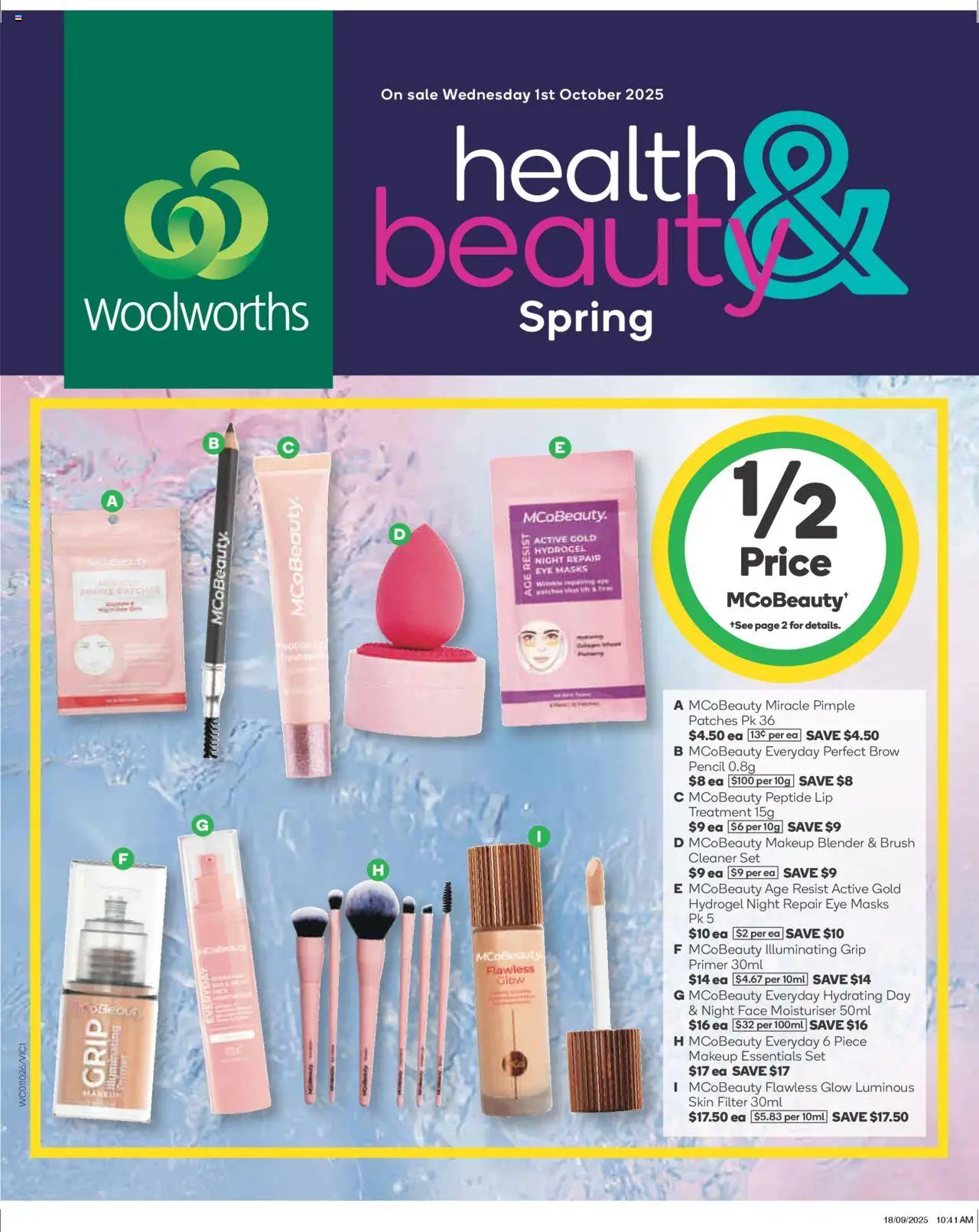 Woolworths catalogue - valid from 01.10.2025 | Page: 1 | Products: Cleaner, Moisturiser, Pencil, Treatment