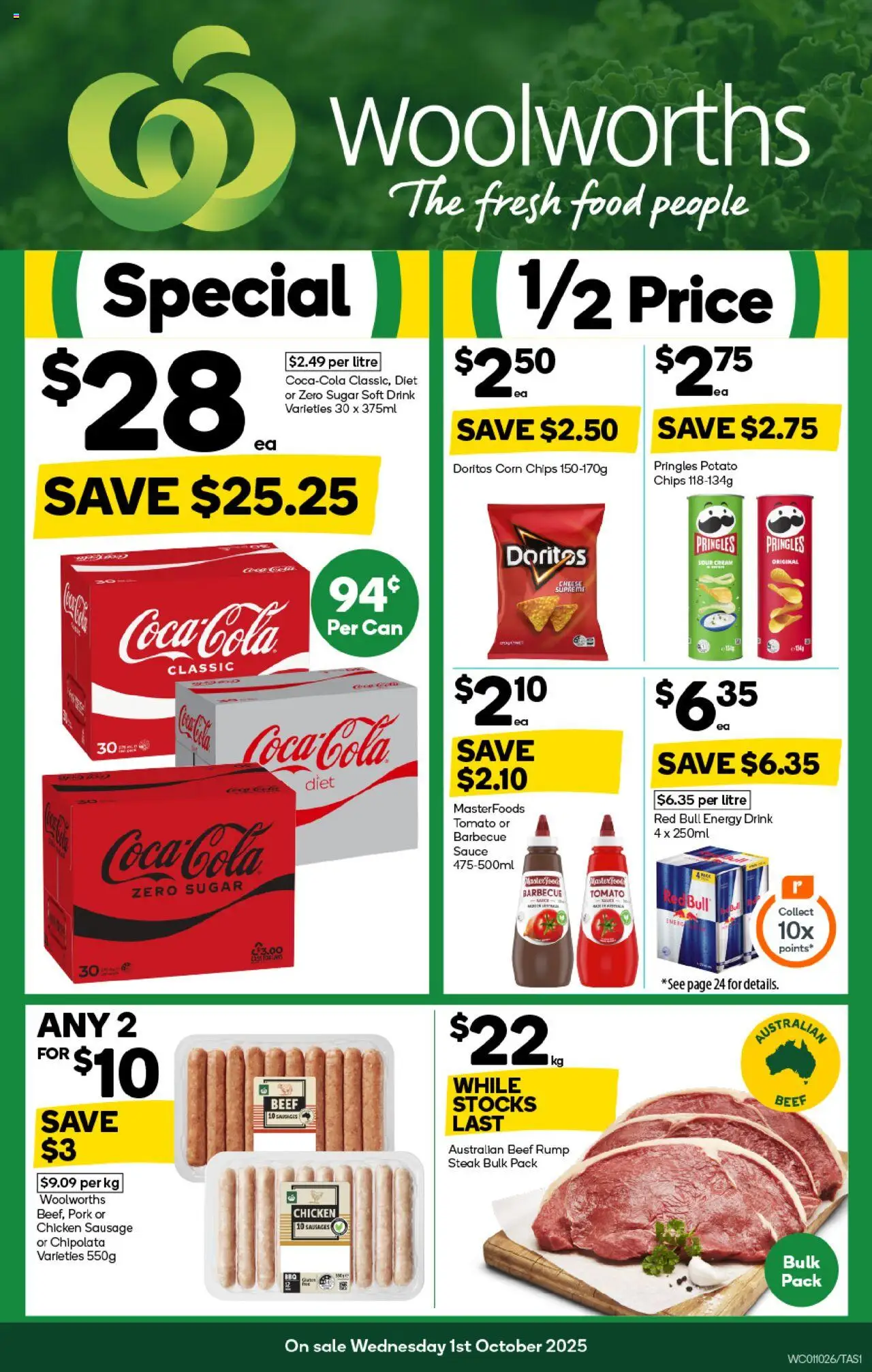 Woolworths catalogue - valid from 01.10.2025 | Page: 1 | Products: Beef, Steak, Sugar, Sausage