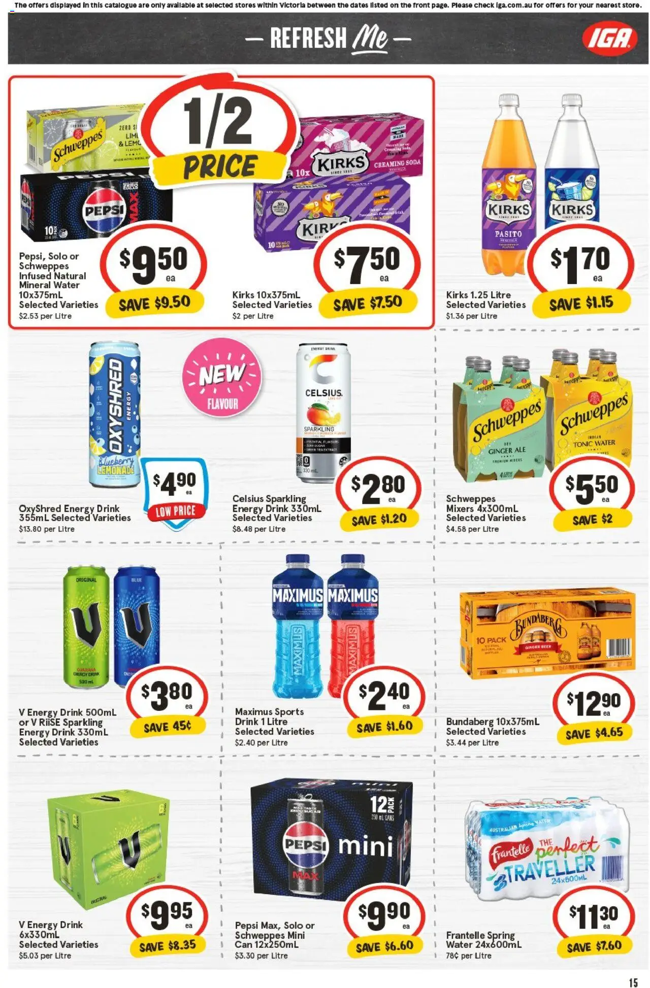 IGA catalogue - valid from 01.10.2025 | Page: 14 | Products: Energy drink, Ginger, Beer, Pepsi