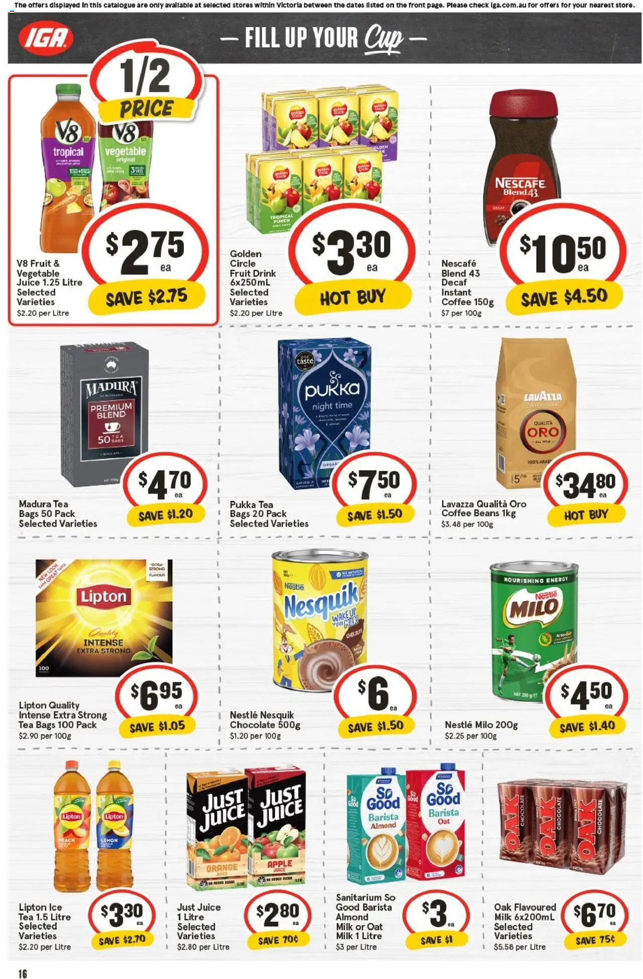 IGA catalogue - valid from 01.10.2025 | Page: 15 | Products: Milk, Chocolate, Juice, Peach