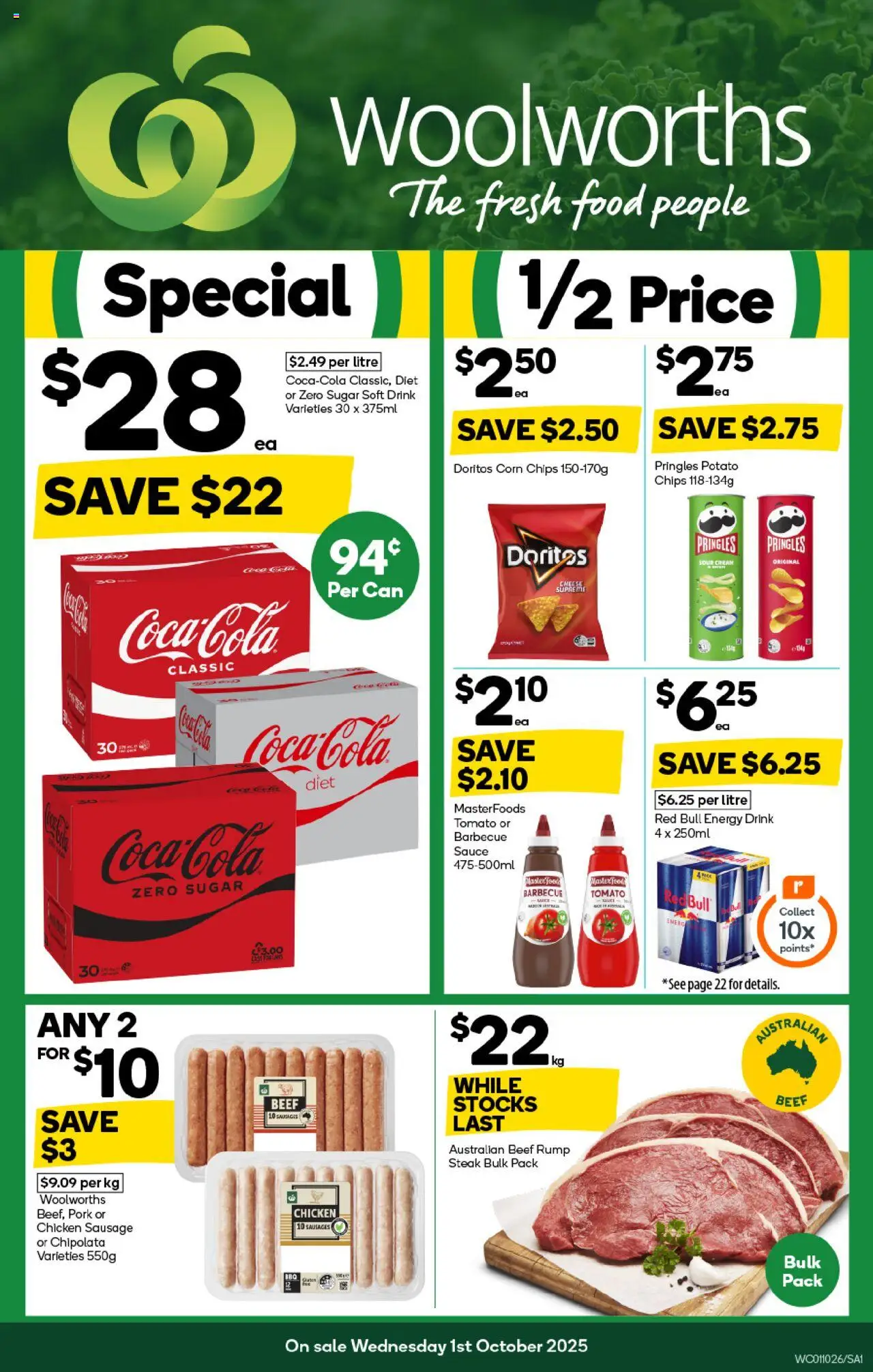 Woolworths catalogue - valid from 01.10.2025 | Page: 1 | Products: Energy drink, Chips, Cream, Sugar