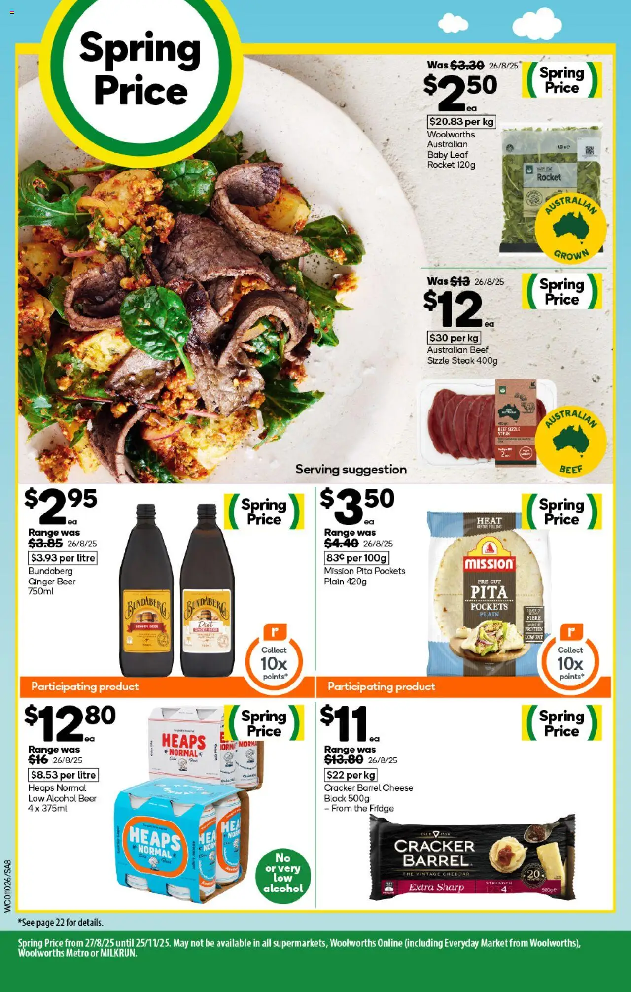 Woolworths catalogue - valid from 01.10.2025 | Page: 8 | Products: Cheese, Rocket, Steak, Fridge