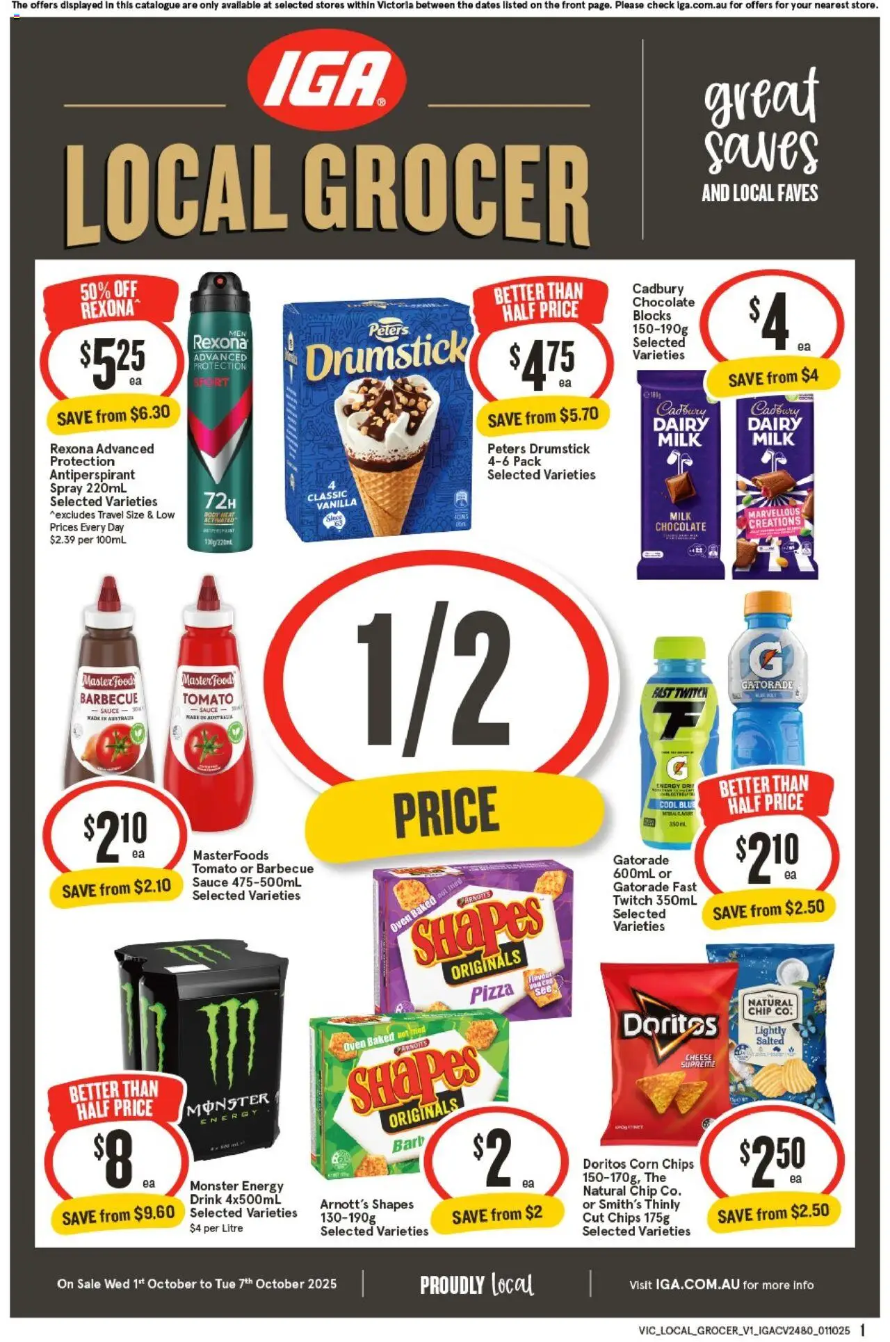 IGA catalogue - valid from 01.10.2025 | Page: 1 | Products: Dairy, Chips, Sauce, Oven