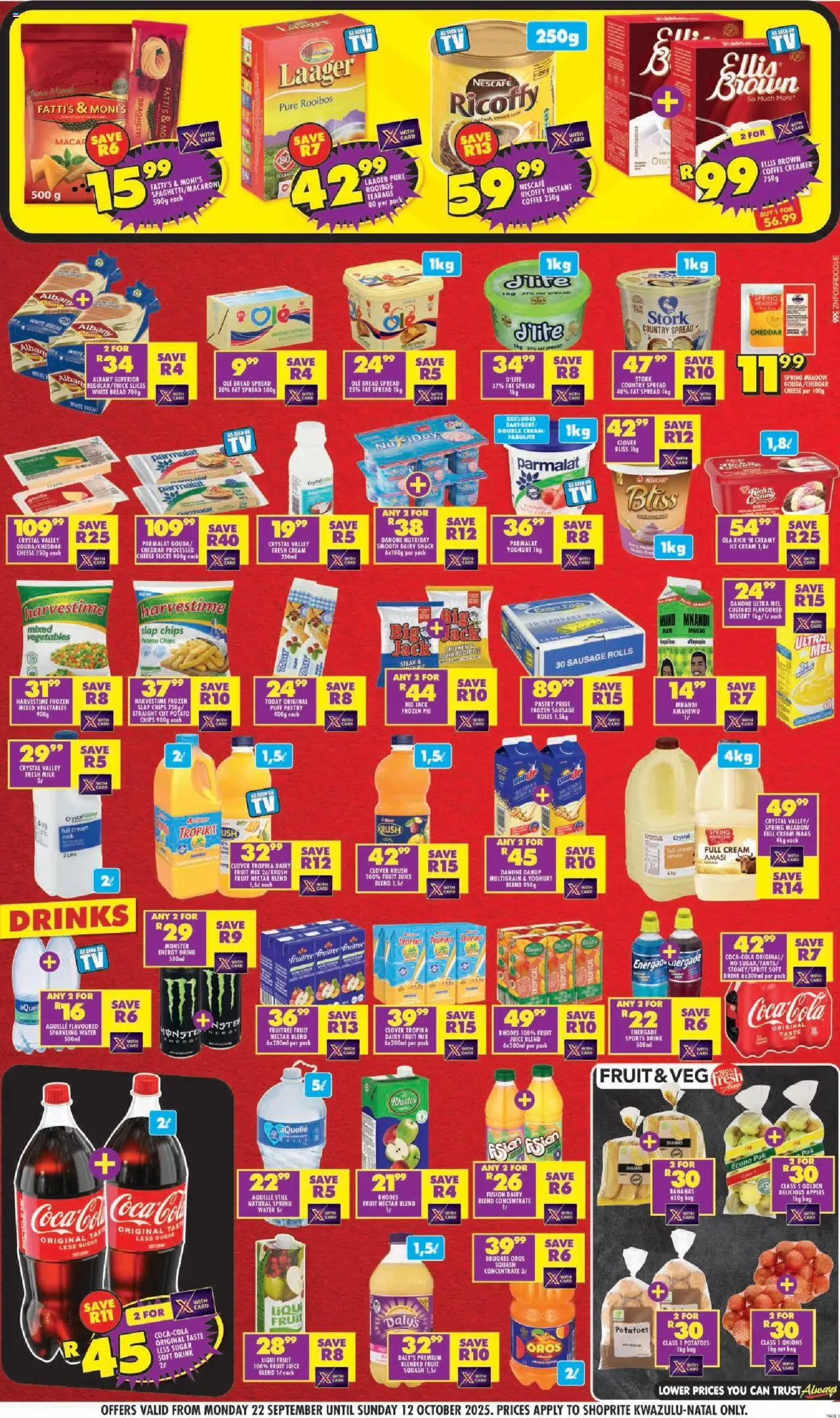 New Shoprite catalogue – valid from 22.09.2025 | Page: 3 | Products: Custard, Bread, Water, Sausage