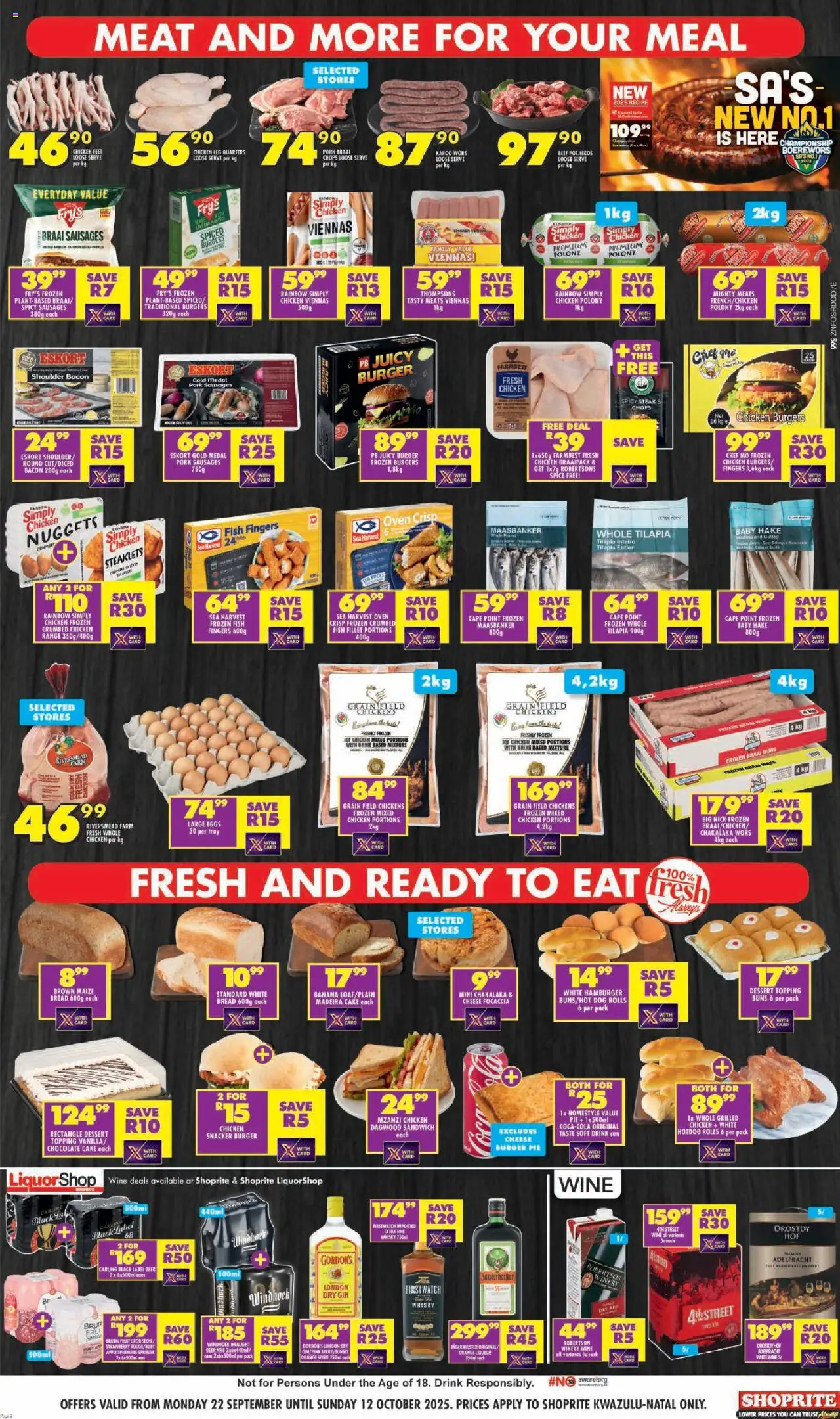 New Shoprite catalogue – valid from 22.09.2025 | Page: 2 | Products: Cake, Buns, Pork, Fish