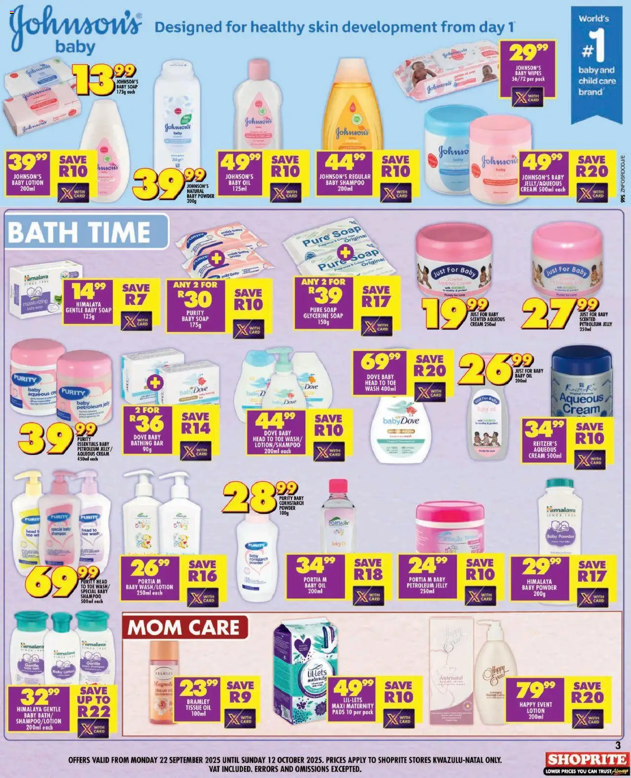 New Shoprite catalogue – valid from 22.09.2025 | Page: 3 | Products: Bath, Pads, Fragrance, Cream