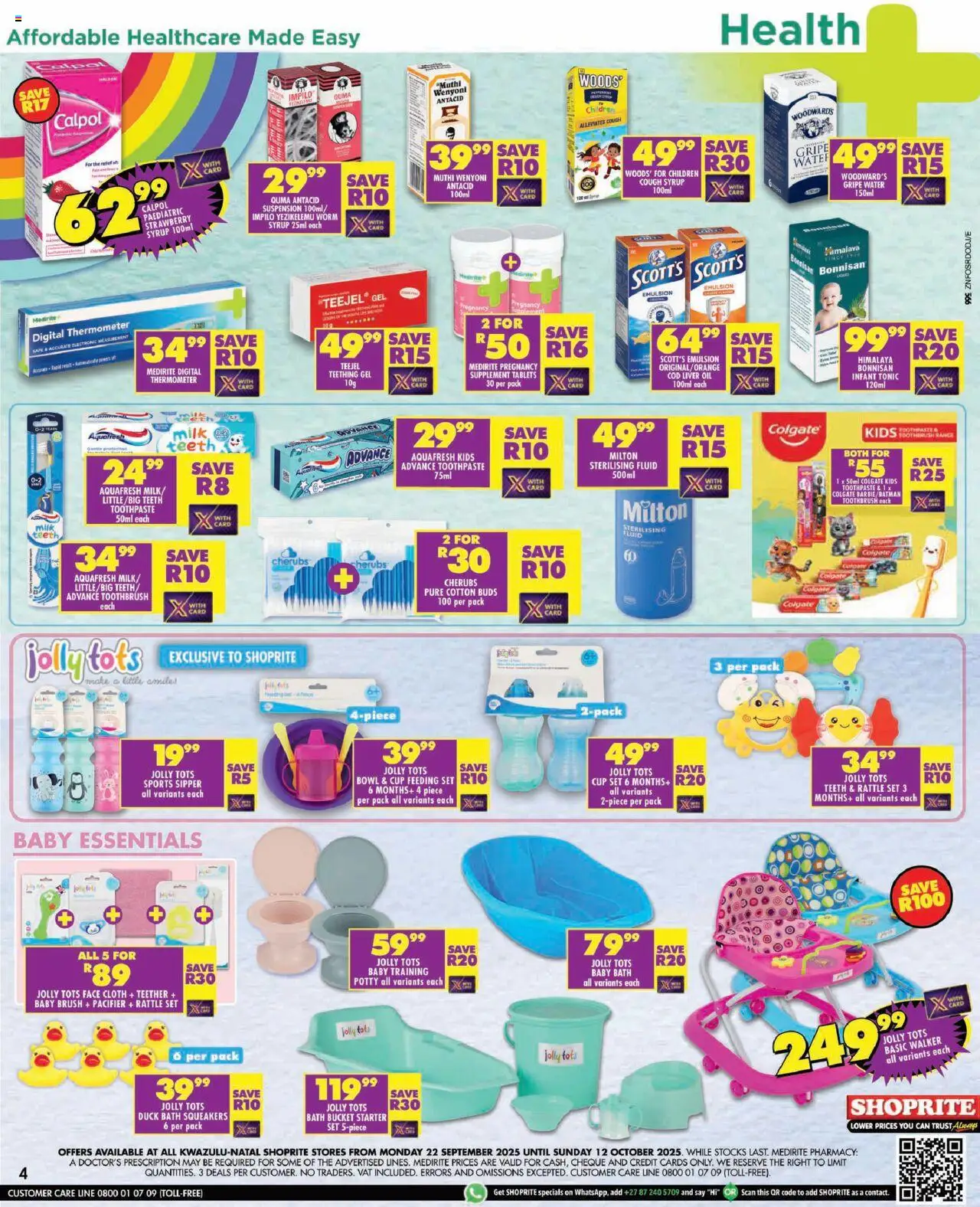 New Shoprite catalogue – valid from 22.09.2025 | Page: 4 | Products: Thermometer, Oil, Brush, Toothbrush