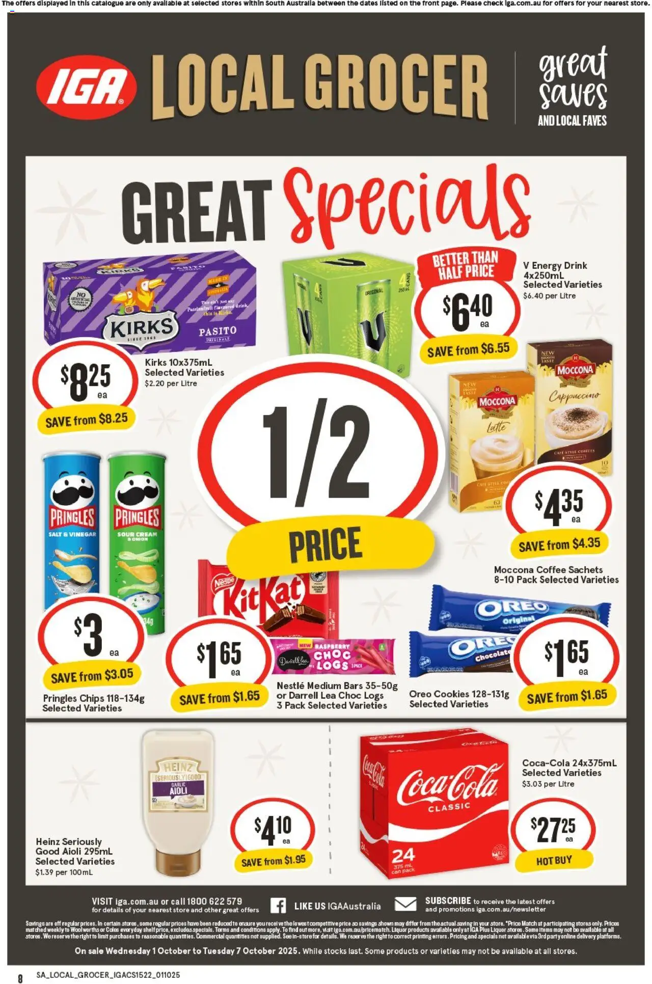 IGA catalogue - valid from 01.10.2025 | Page: 8 | Products: Chips, Cream, Vinegar, Raspberry
