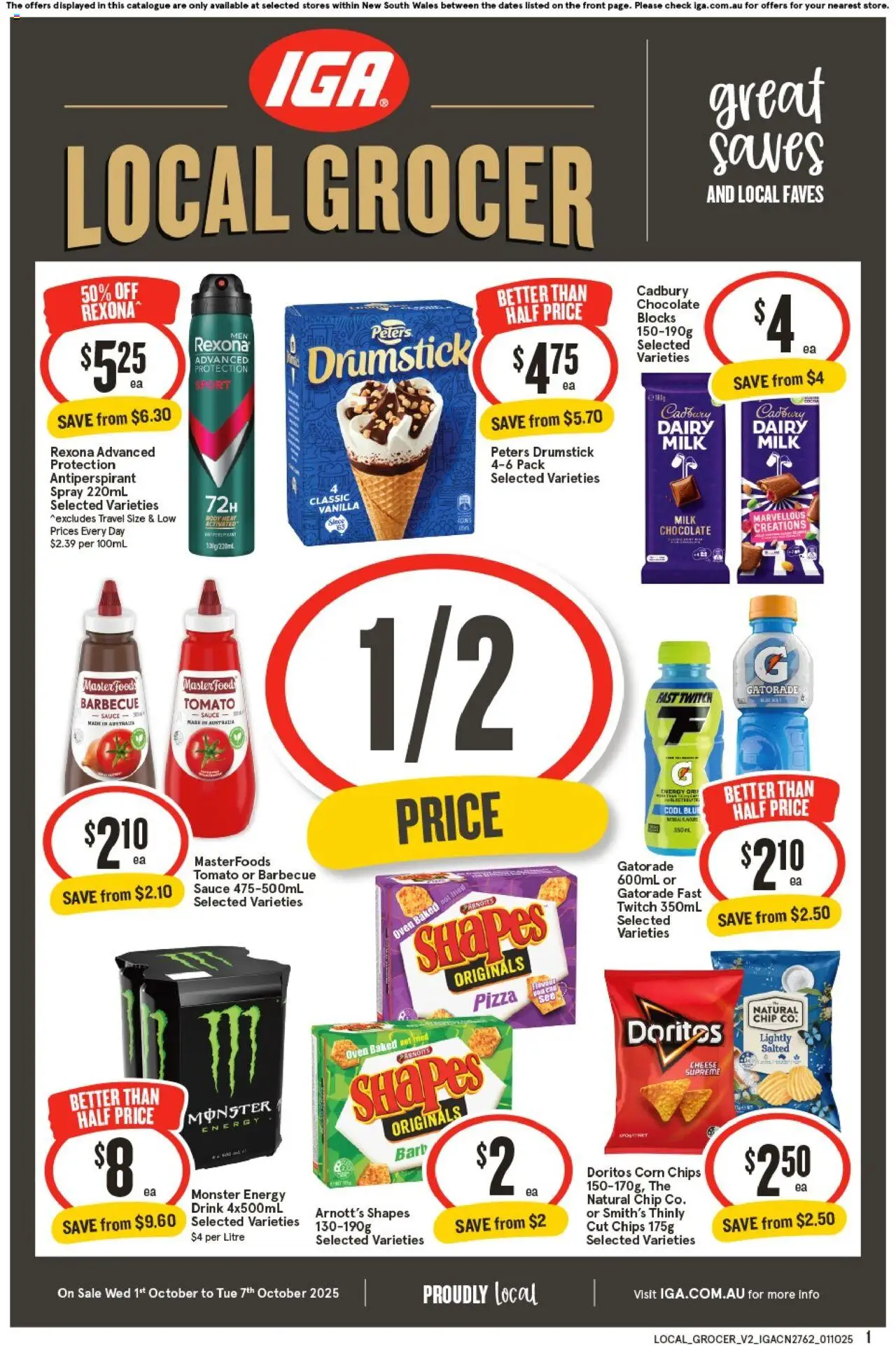 IGA catalogue - valid from 01.10.2025 | Page: 1 | Products: Chocolate, Antiperspirant, Sauce, Oven