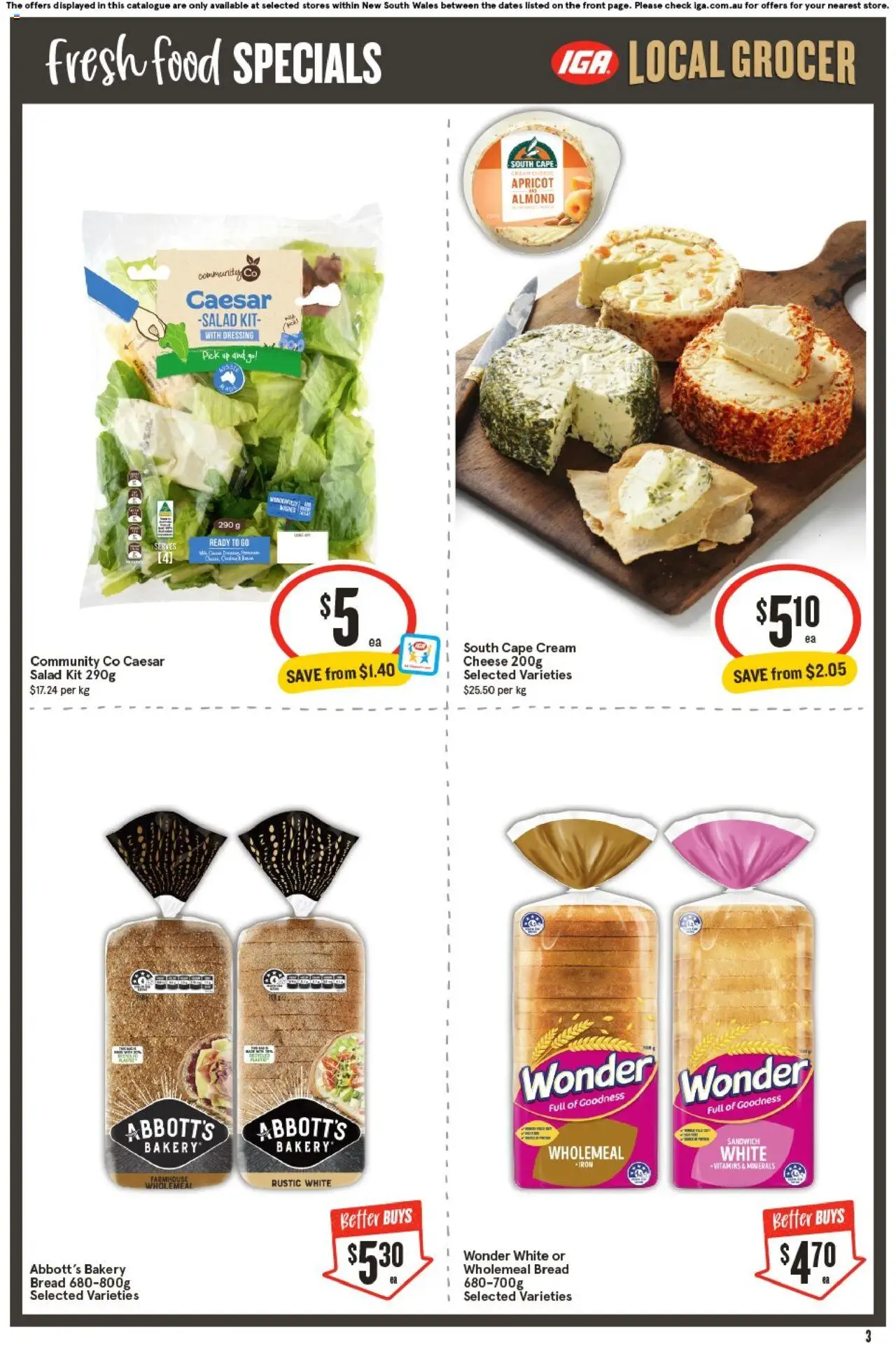 IGA catalogue - valid from 01.10.2025 | Page: 3 | Products: Cheese, Bread, Cream, Bakery