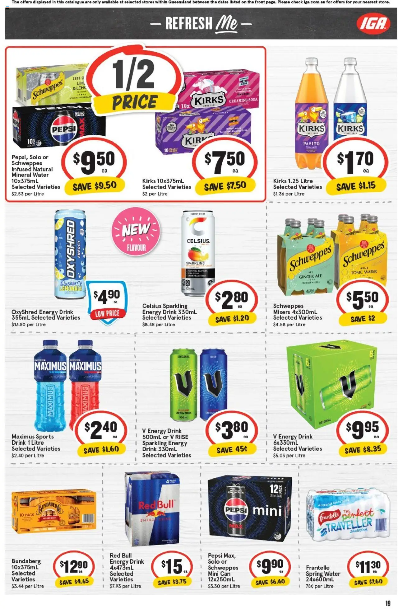 IGA catalogue - valid from 01.10.2025 | Page: 19 | Products: Energy drink, Ginger, Pepsi, Water