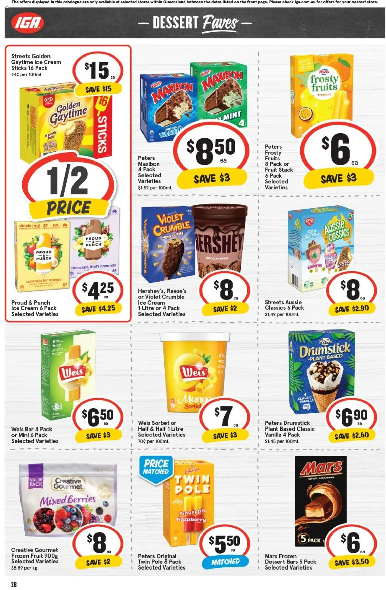 IGA catalogue - valid from 01.10.2025 | Page: 28 | Products: Chocolate, Pineapple, Ice cream, Fruits