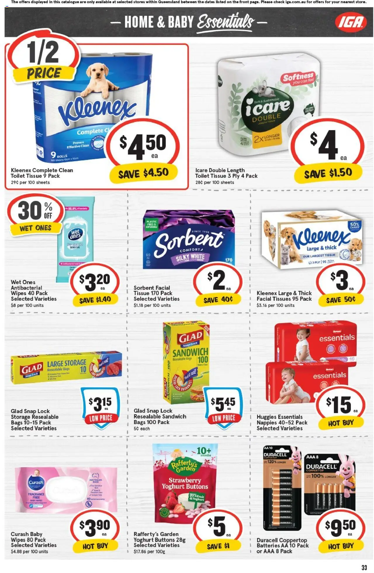 IGA catalogue - valid from 01.10.2025 | Page: 33 | Products: Yoghurt, Nappies, Batteries, Tissues
