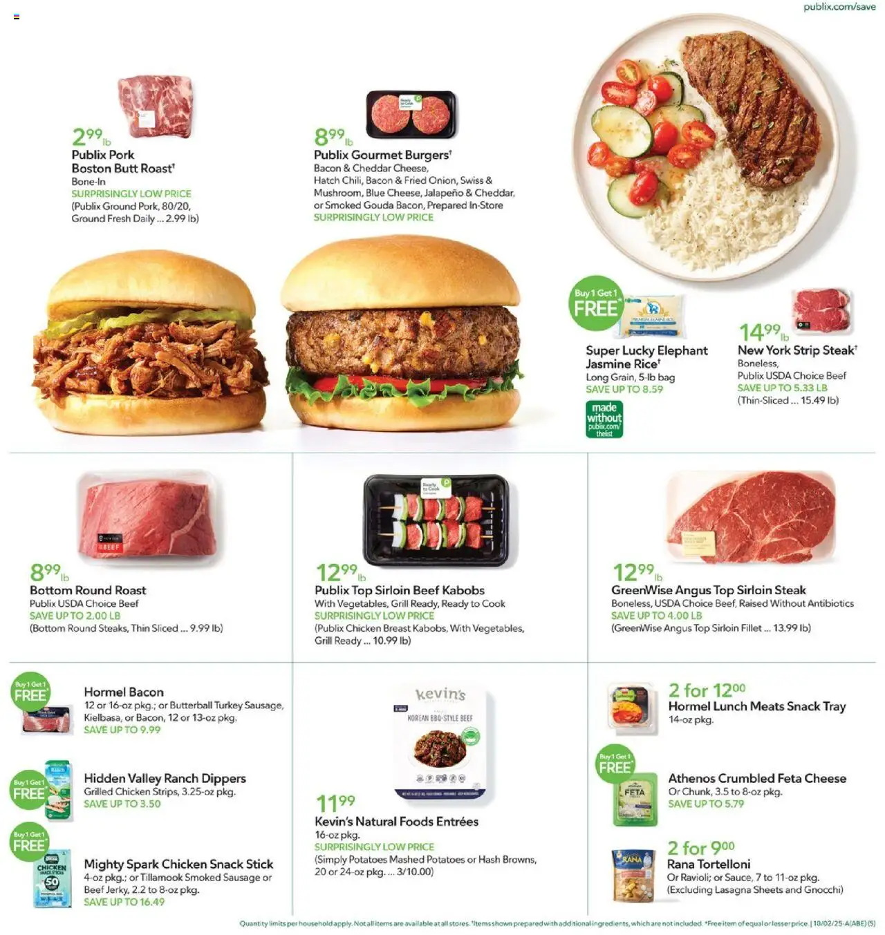 Publix Weekly Ad - valid from 01.10.2025 | Page: 5 | Products: Cheese, Beef, Potatoes, Grill