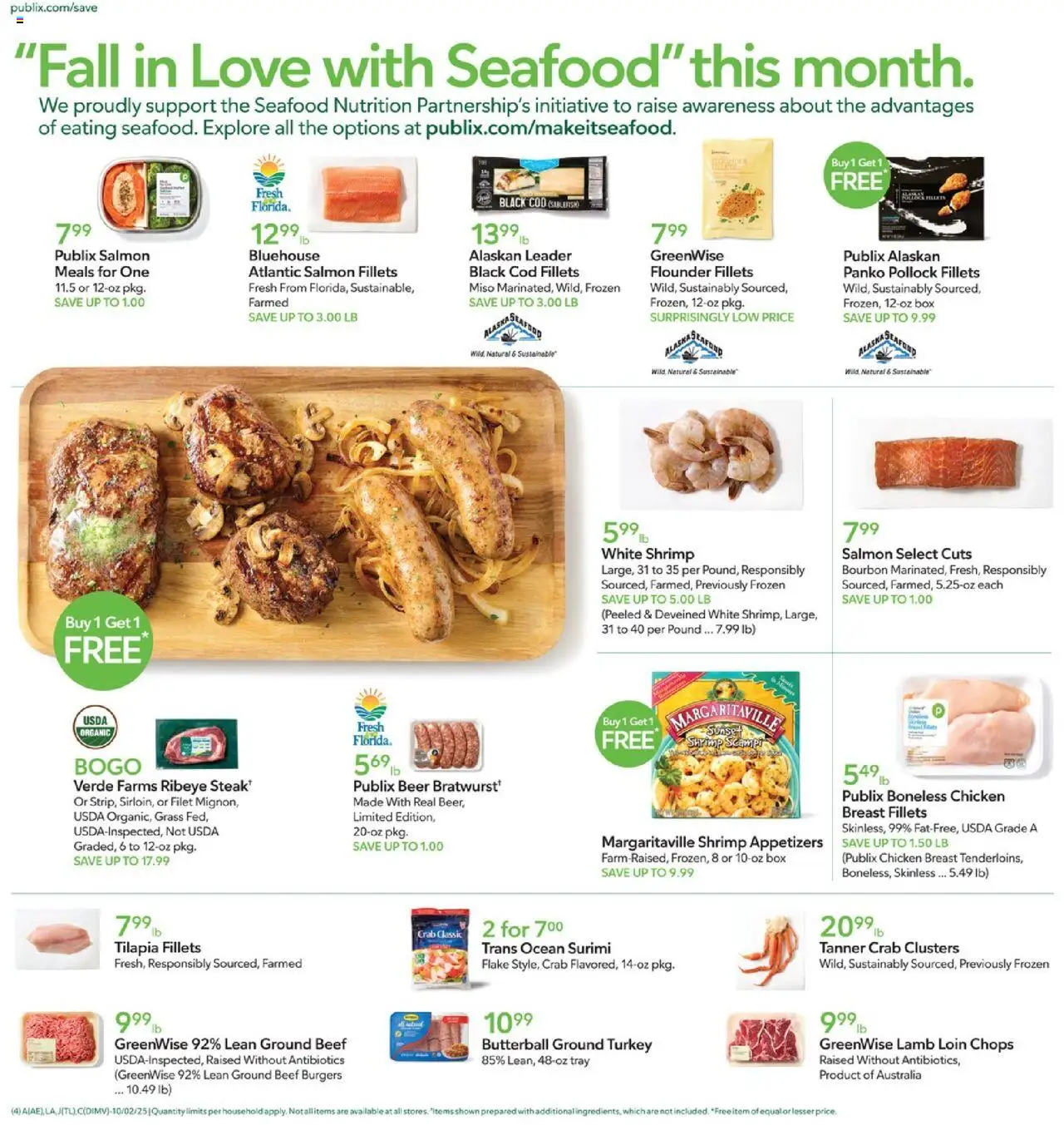 Publix Weekly Ad - valid from 01.10.2025 | Page: 4 | Products: Box, Beer, Bourbon, Seafood