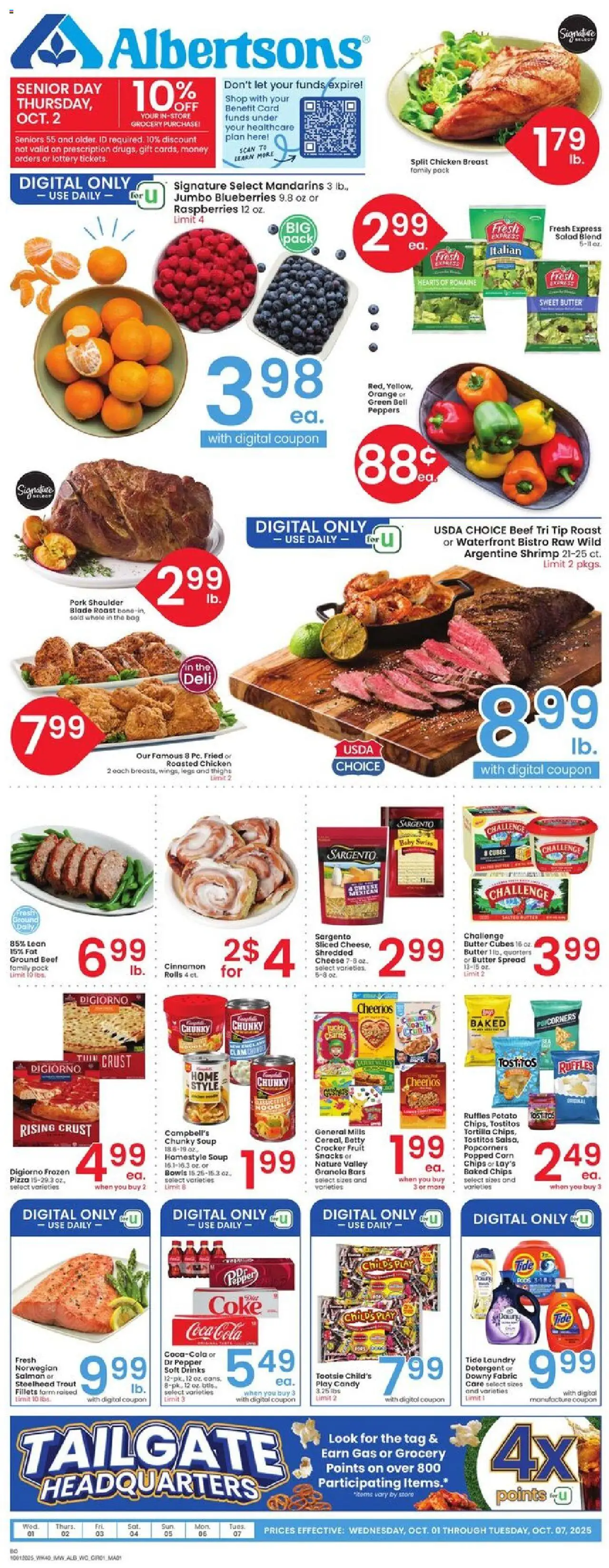 Albertsons Weekly Ad - valid from 01.10.2025 | Page: 1 | Products: Peppers, Pork, Pepper, Blueberries