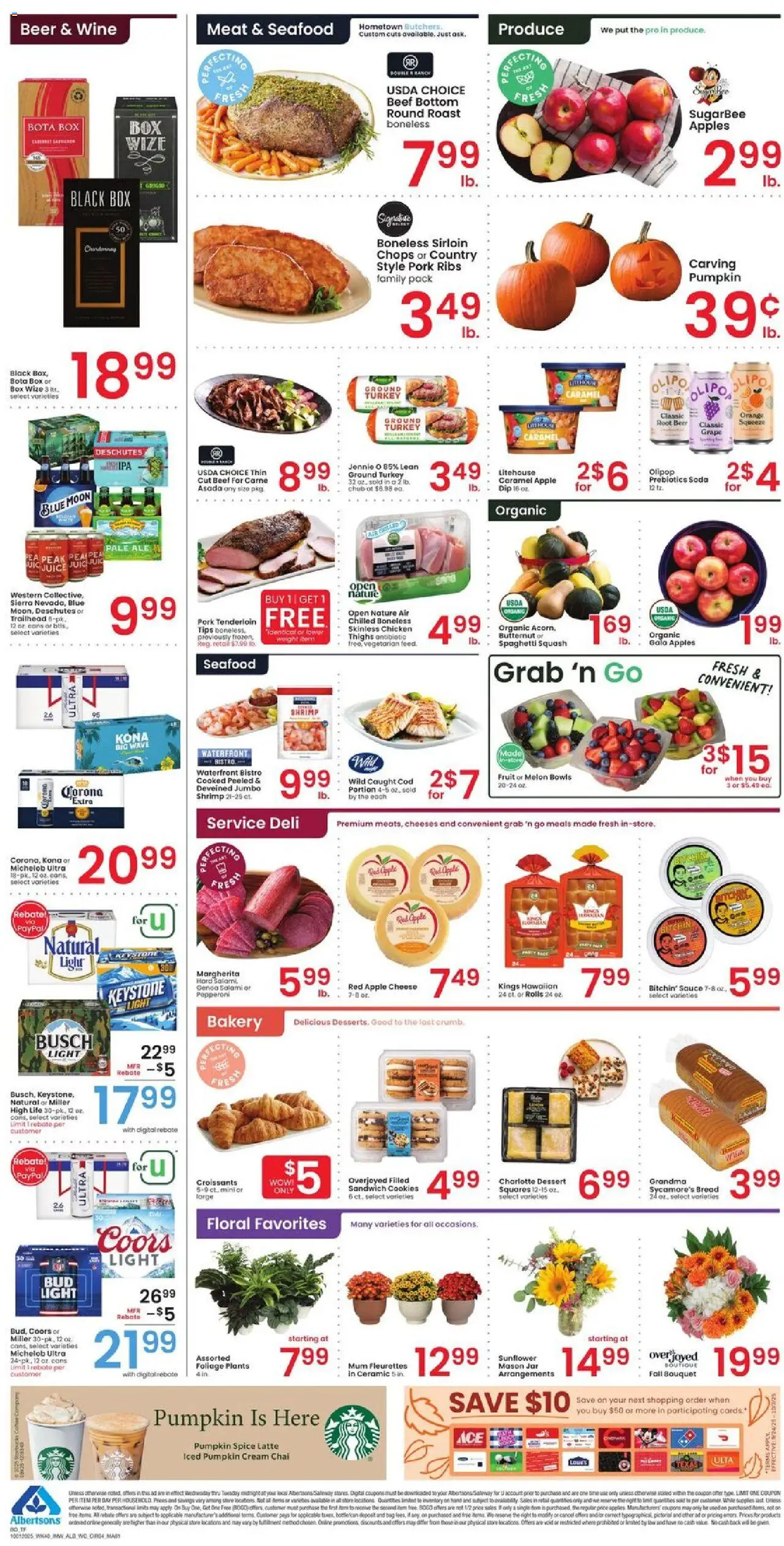 Albertsons Weekly Ad - valid from 01.10.2025 | Page: 4 | Products: Bakery, Salami, Beer, Beef