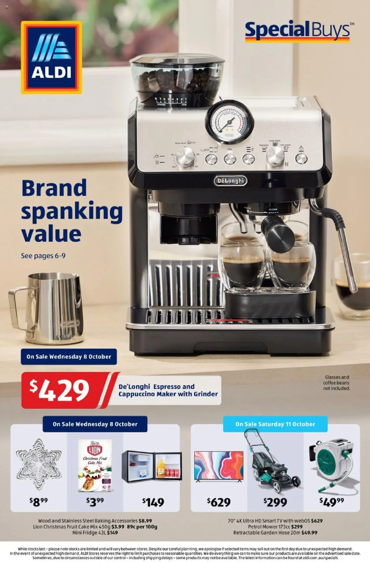 Aldi catalogue - valid from 08.10.2025 | Page: 1 | Products: Garden hose, Accessories, Glasses, Fridge