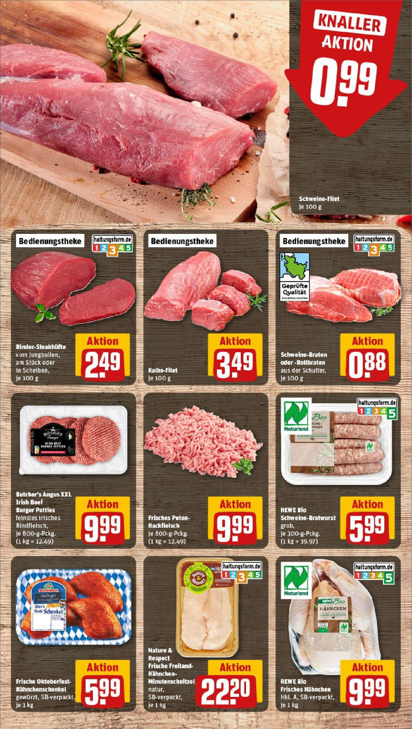 REWE Prospekt ab 14.09.2025 zum Blättern » Angebote | Seite: 8 | Produkte: Hahnchenschenkel, Wurst, Steak, Hackfleisch