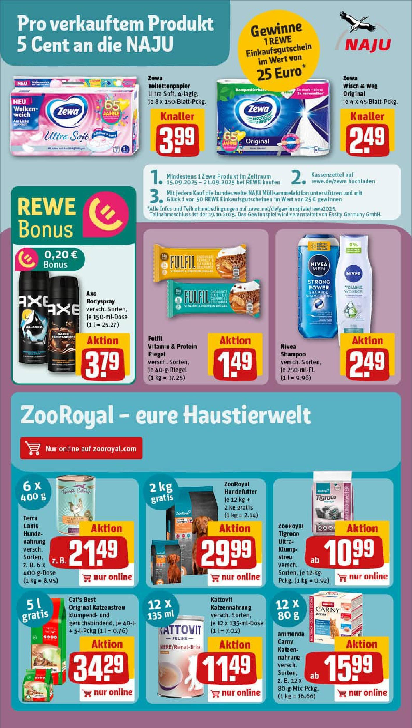 REWE Prospekt ab 14.09.2025 zum Blättern » Angebote | Seite: 14 | Produkte: Zewa, Shampoo, Axe, Toilettenpapier