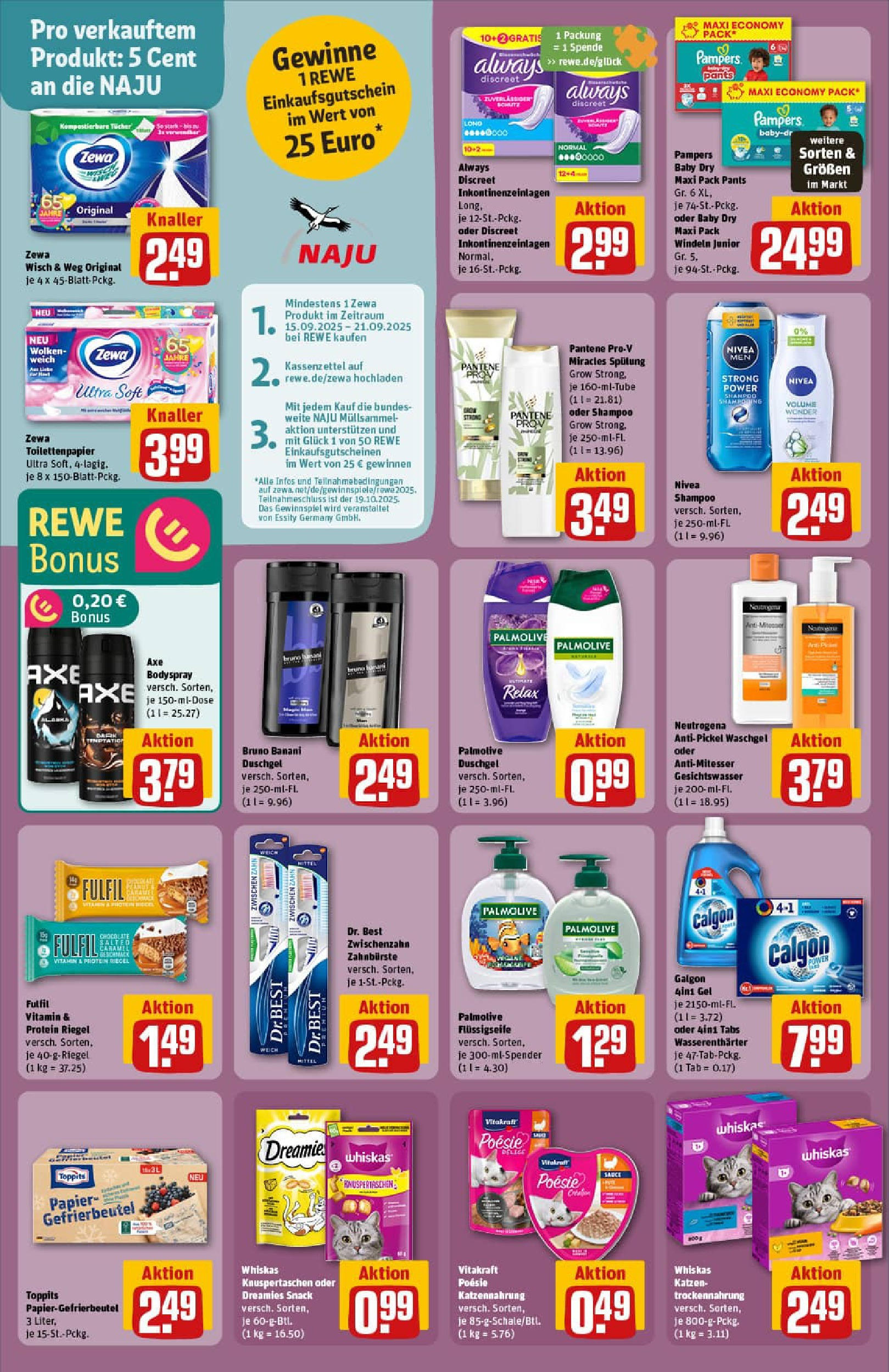 REWE Prospekt ab 14.09.2025 zum Blättern » Angebote | Seite: 24 | Produkte: Pampers, Zewa, Shampoo, Axe
