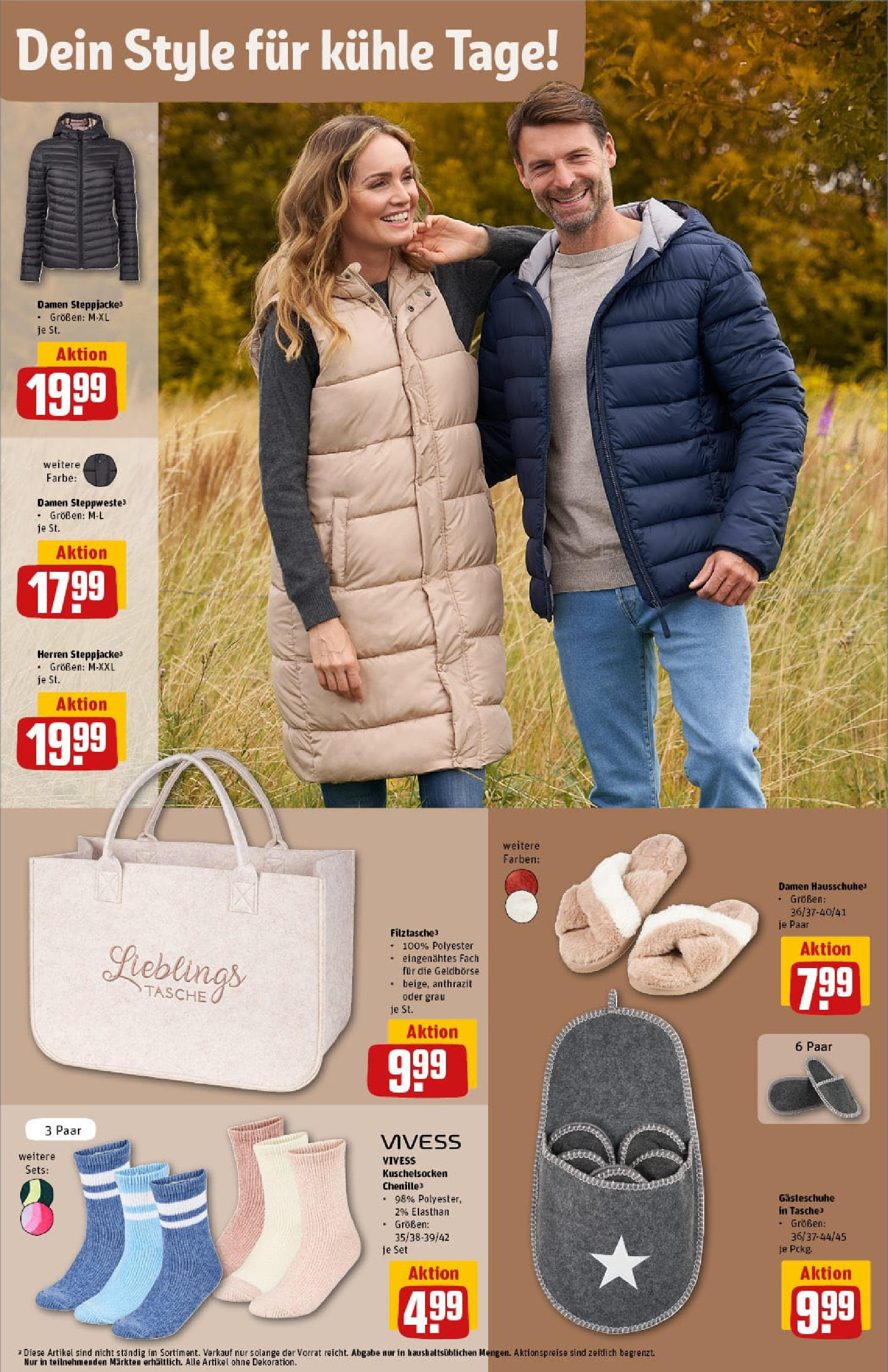 REWE Prospekt ab 14.09.2025 zum Blättern » Angebote | Seite: 26 | Produkte: Tasche, Steppweste, Steppjacke, Hausschuhe