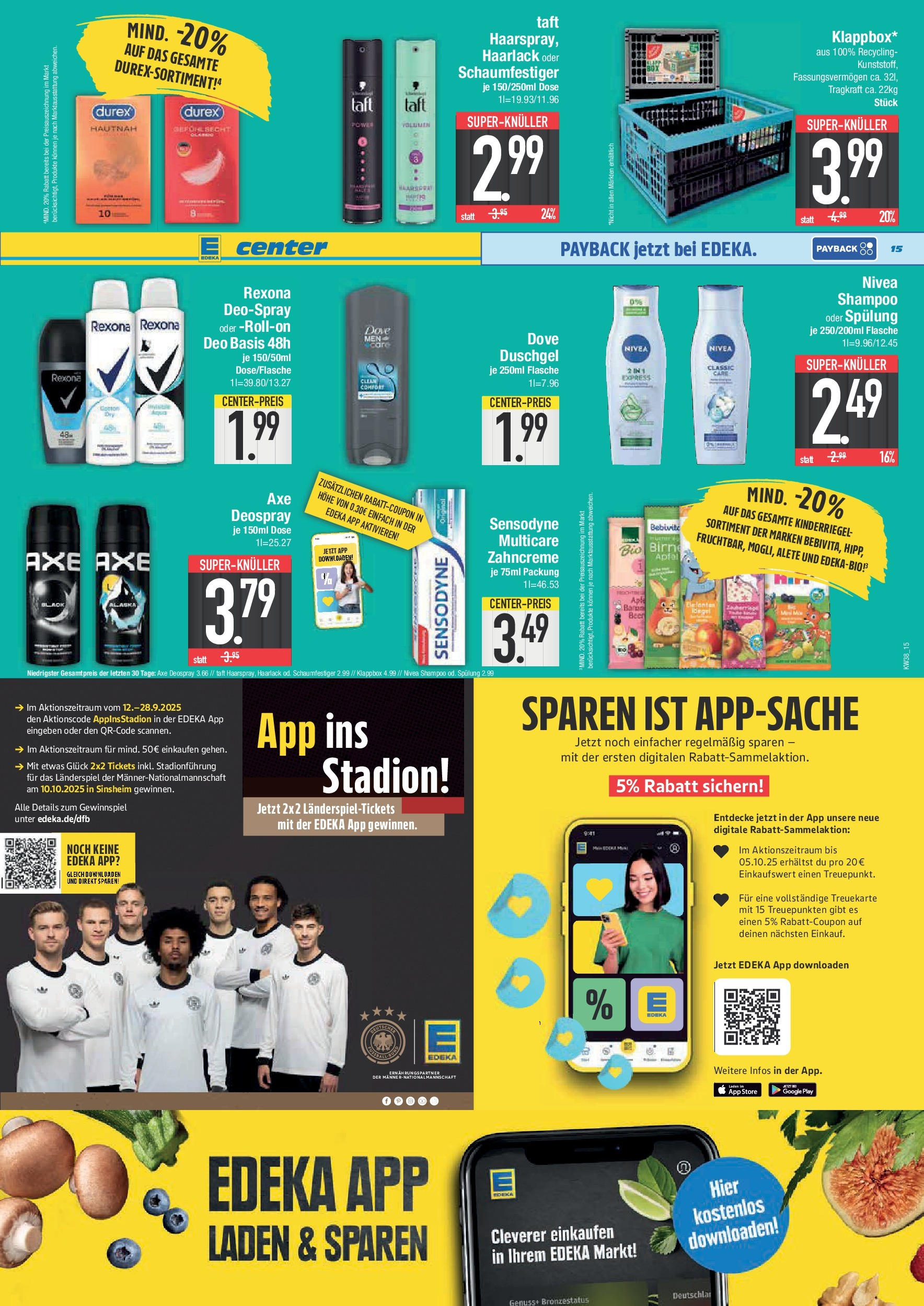 Edeka prospekt Straubing	 (ab 14.09.2025) » Angebote Online | Seite: 15 | Produkte: Box, Duschgel, Axe, Birne