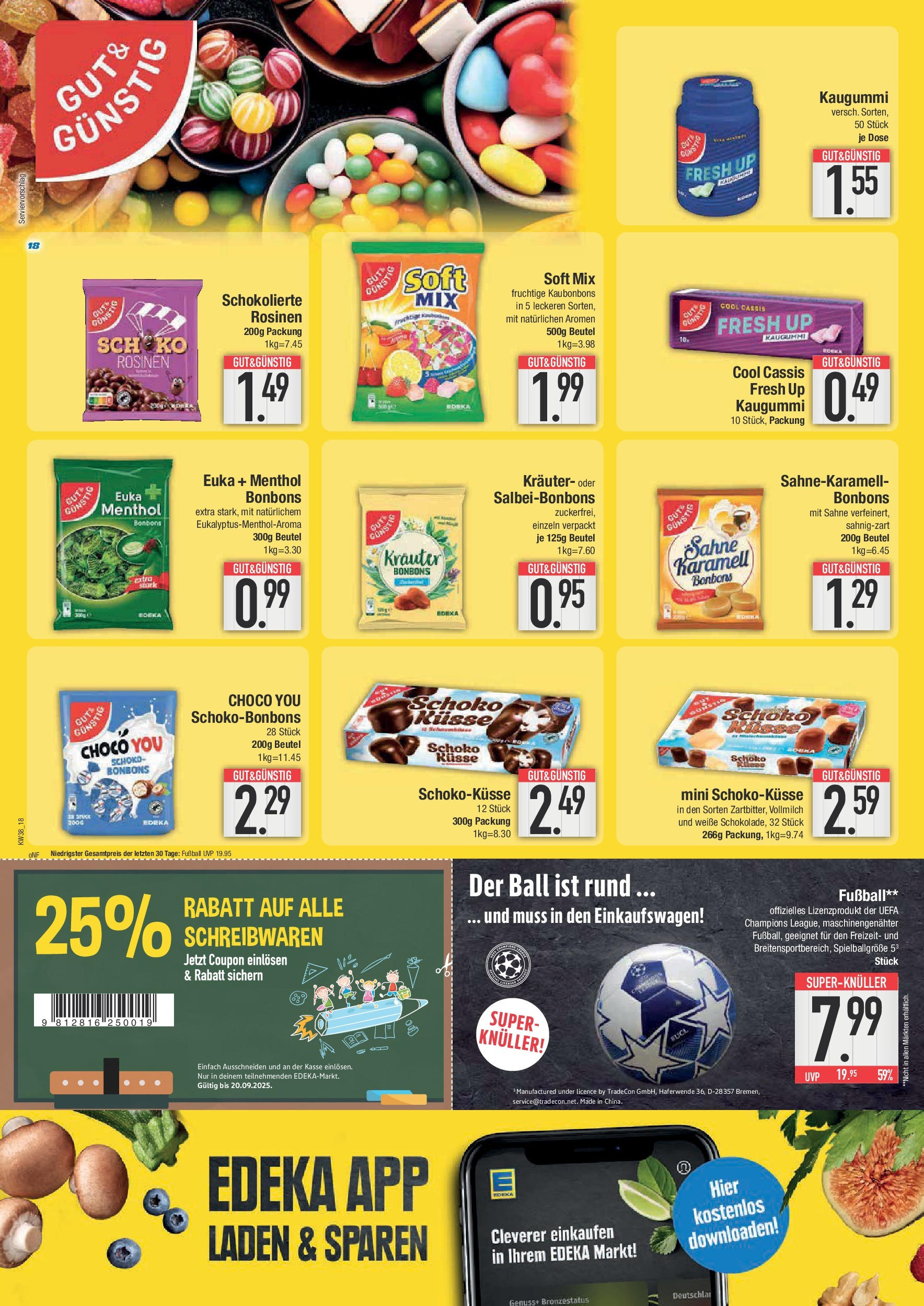 Edeka prospekt Straubing	 (ab 14.09.2025) » Angebote Online | Seite: 18 | Produkte: Fußball, Rosinen, Sahne