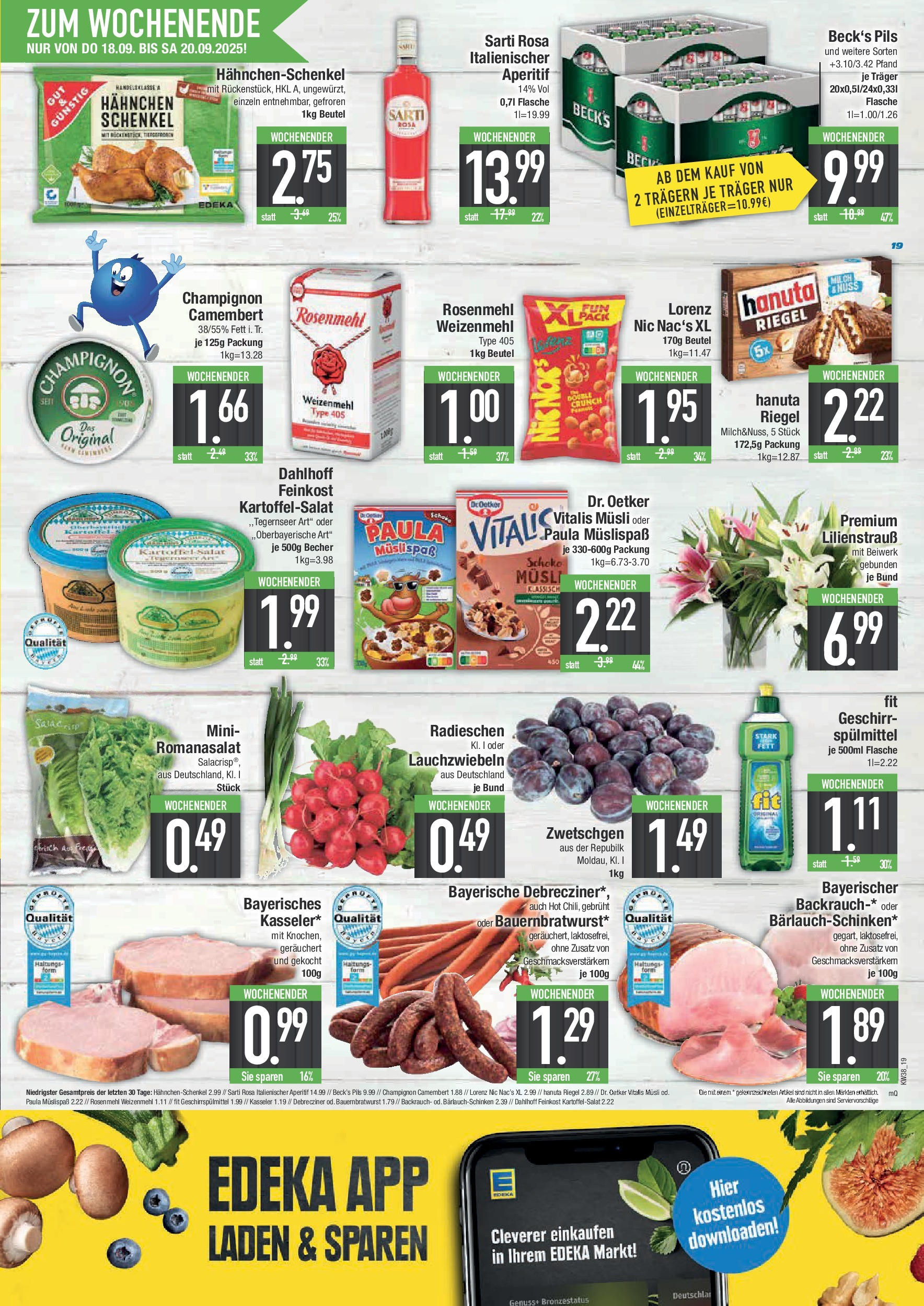Edeka prospekt Straubing	 (ab 14.09.2025) » Angebote Online | Seite: 19 | Produkte: Mehl, Hahnchenschenkel, Geschirrspülmittel, Mehl weizenmehl