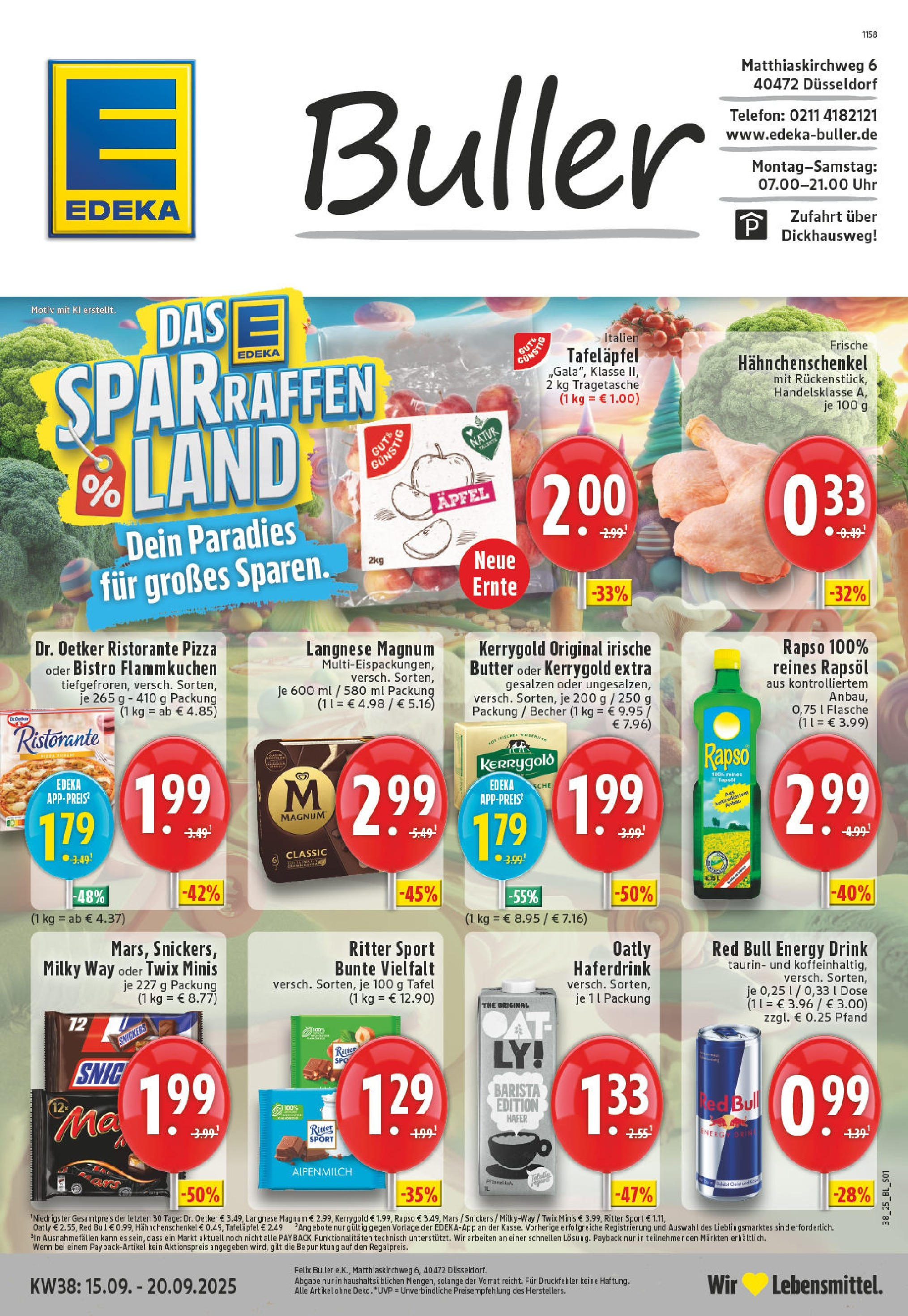 Edeka prospekt Düsseldorf	 (ab 15.09.2025) » Angebote Online | Seite: 1 | Produkte: Langnese, Rapsöl, Twix, Pizza