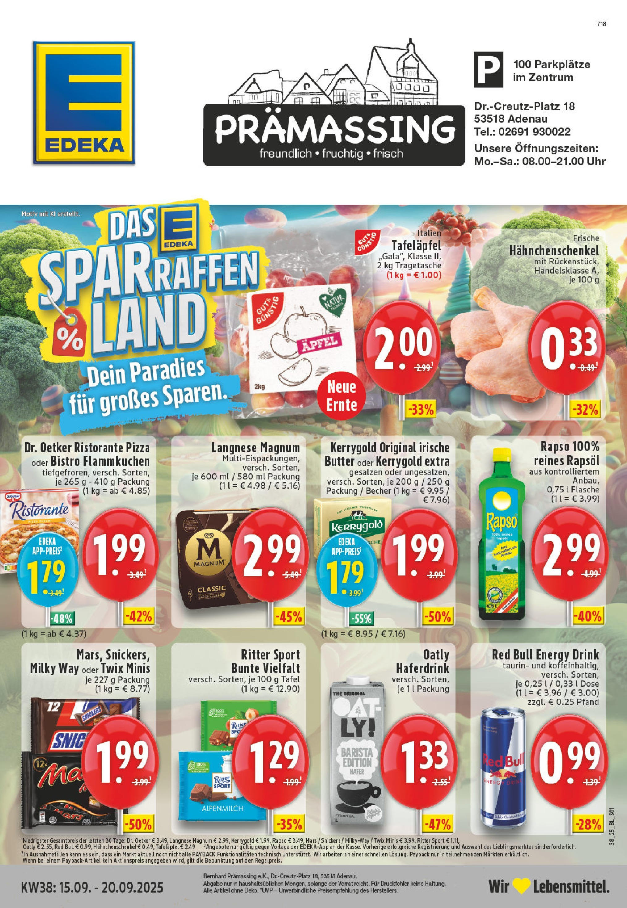 Edeka prospekt Adenau / Eifel	 (ab 14.09.2025) » Angebote Online | Seite: 1 | Produkte: Hahnchenschenkel, Ritter sport, Snickers, Oatly