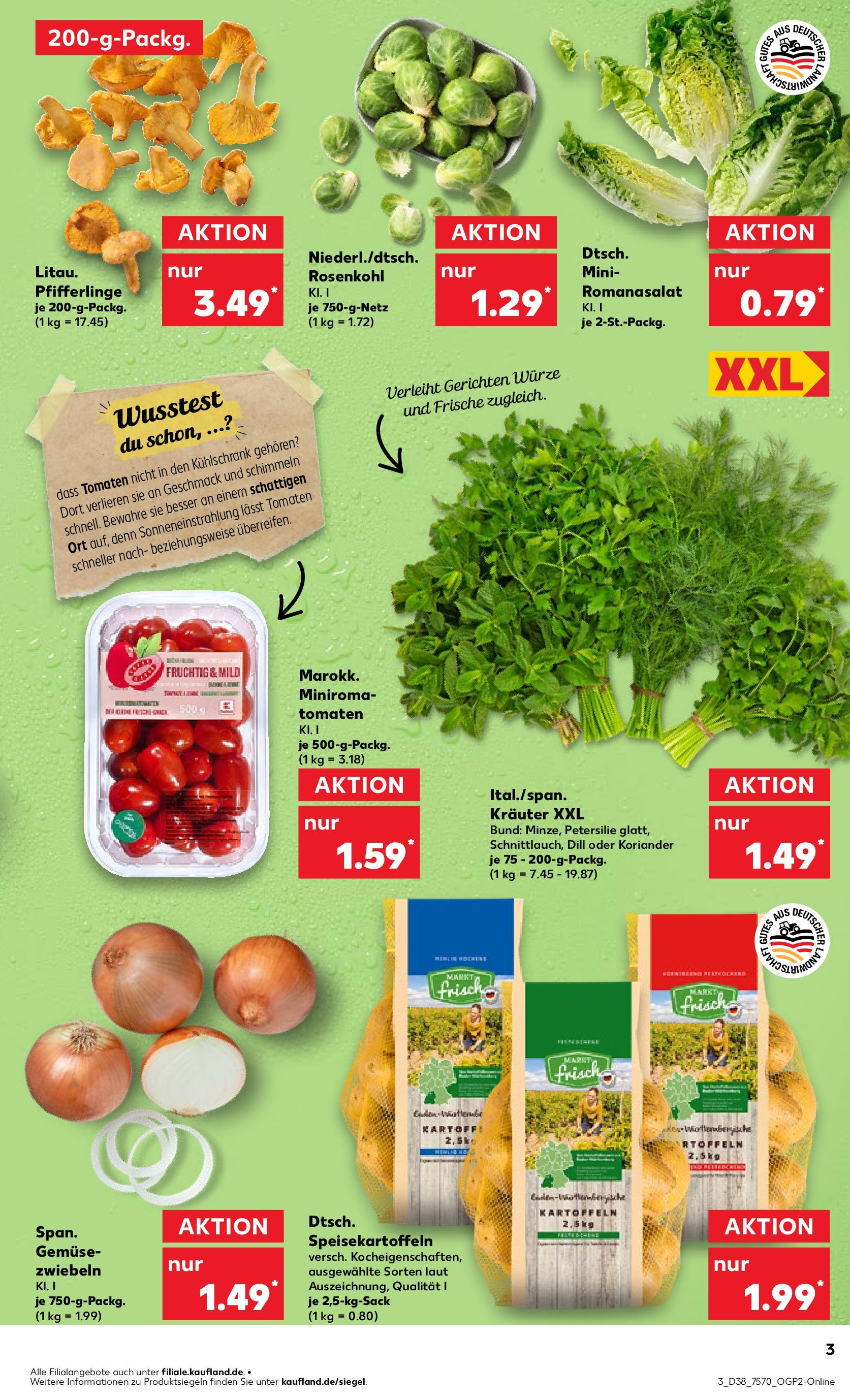 Prospekt Kaufland ab 17.09.2025 » Angebote Online zum Blättern | Seite: 3 | Produkte: Kühlschrank, Zwiebeln, Gemüse, Pfifferlinge