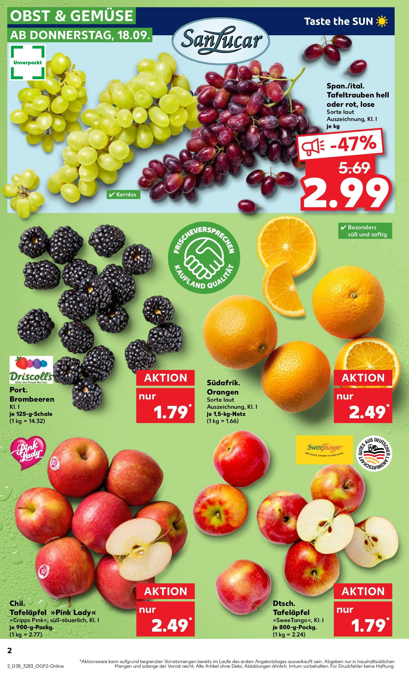 Prospekt Kaufland ab 18.09.2025 » Angebote Online zum Blättern | Seite: 2 | Produkte: Orangen, Gemüse, Obst