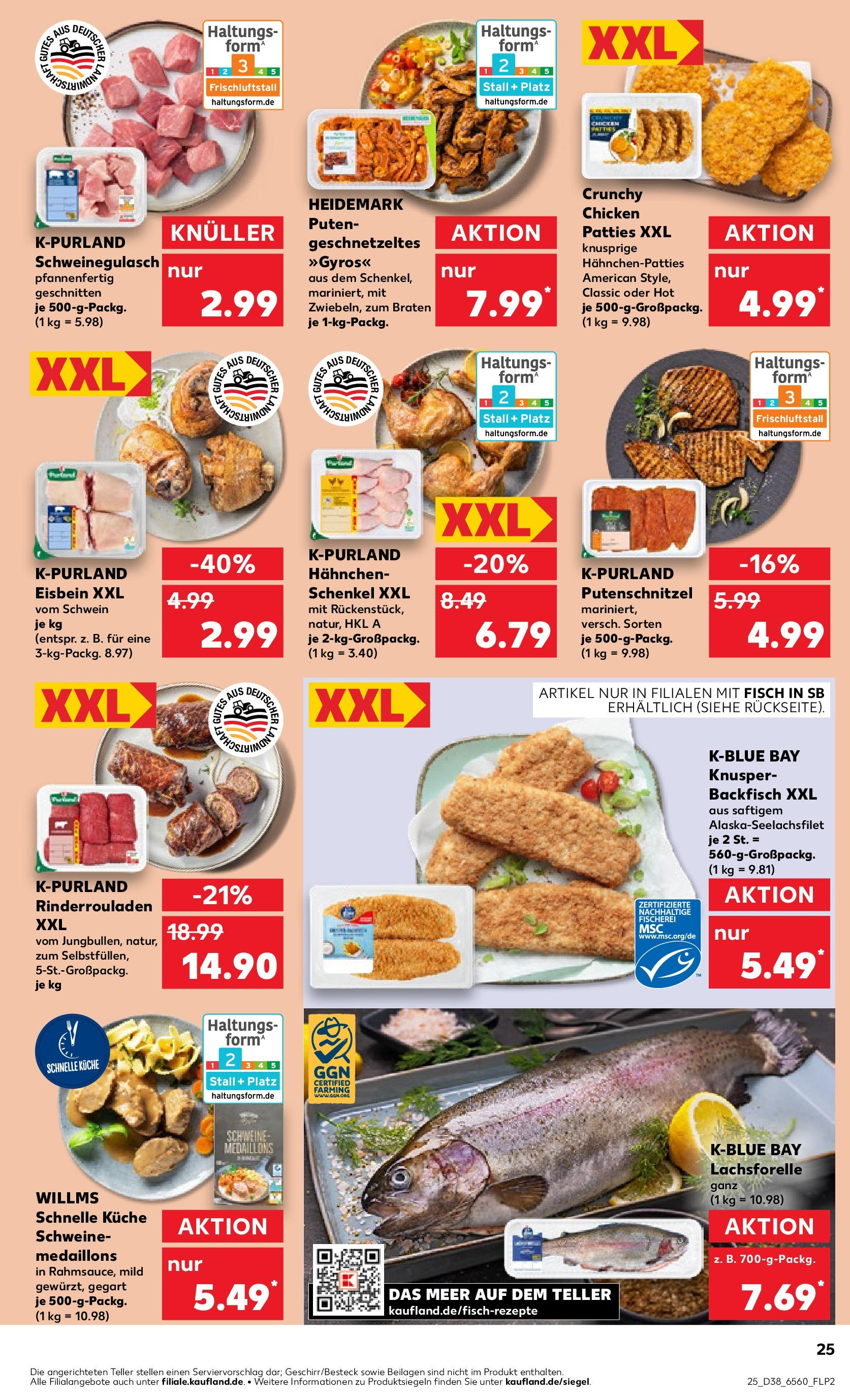 Prospekt Kaufland ab 17.09.2025 » Angebote Online zum Blättern | Seite: 25 | Produkte: Rinderrouladen, Schweinegulasch, Küche, Fisch