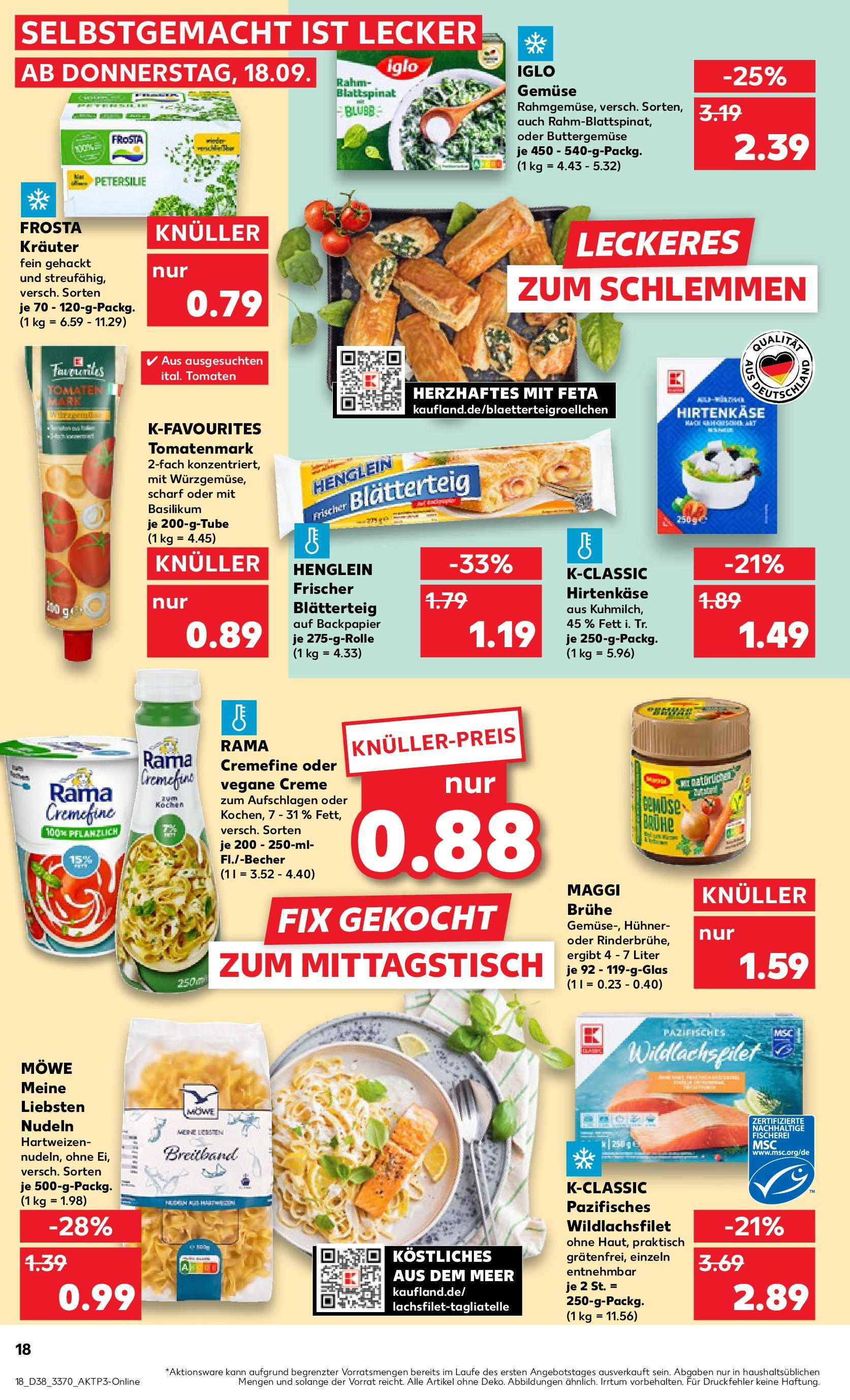 Prospekt Kaufland ab 18.09.2025 » Angebote Online zum Blättern | Seite: 18 | Produkte: Rama, Maggi, Feta, Creme