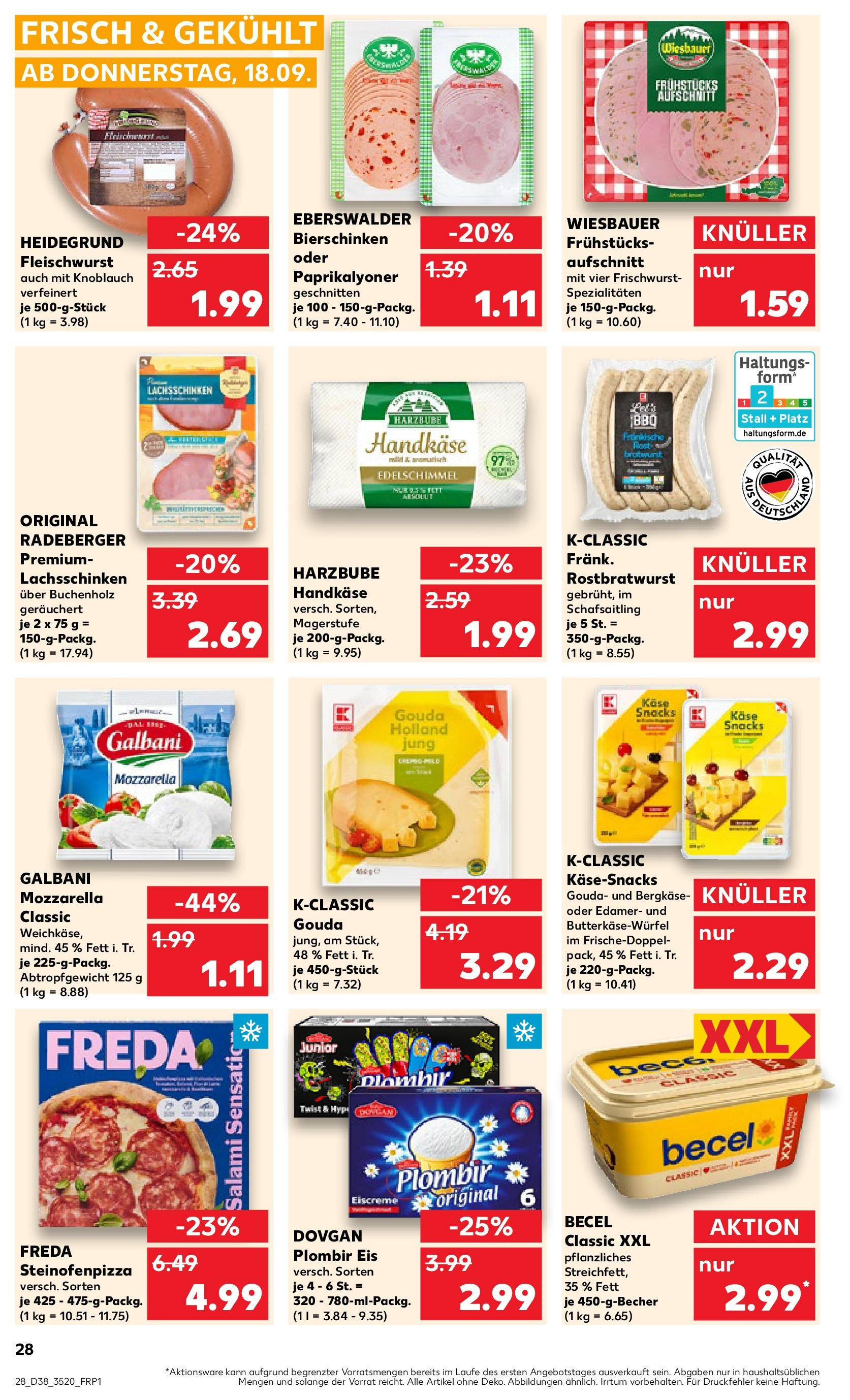 Prospekt Kaufland ab 18.09.2025 » Angebote Online zum Blättern | Seite: 28 | Produkte: Becel, Knoblauch, Pizza, Eis