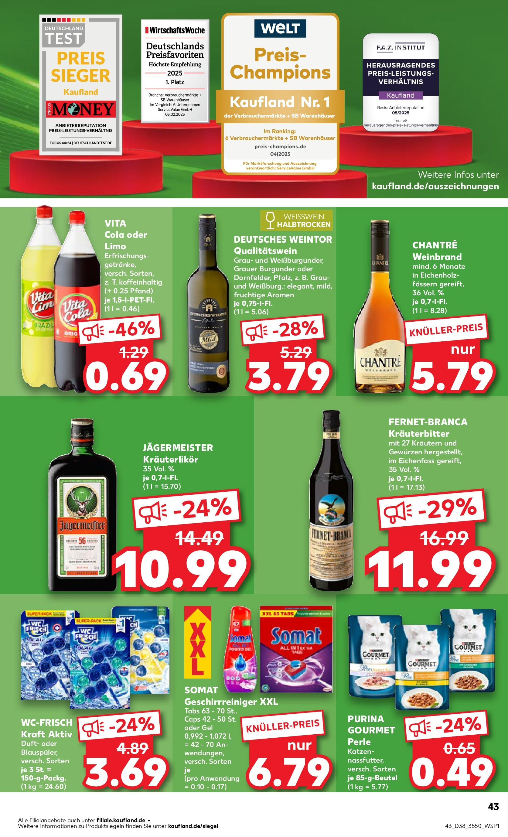 Prospekt Kaufland ab 18.09.2025 » Angebote Online zum Blättern | Seite: 43 | Produkte: Cola, Weißwein, Jägermeister, Vita cola